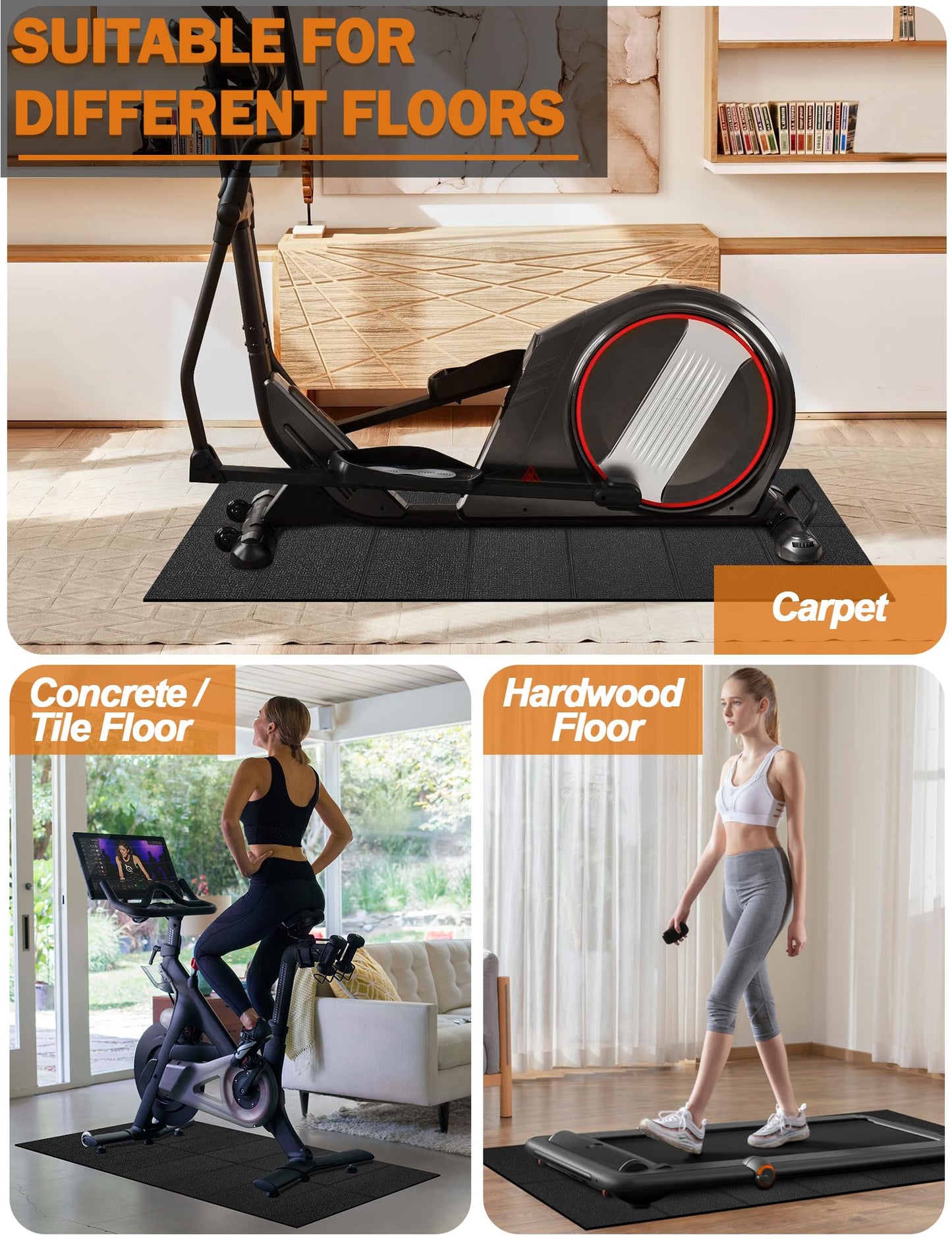 WERCHO Exercise Equipment Mat 24" x 68" Foldable Treadmill Bike Mat for Carpet Hardwood Floors Walking Pad Mat for Exercise Gym Equipment Rowing Machine Stationary Indoor Bike Trainer Mat Non Slip