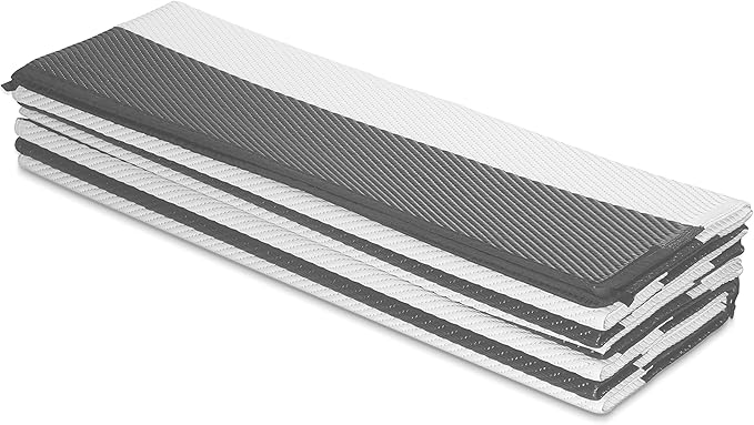 FH Home Outdoor Rug - Waterproof, Fade Resistant, Reversible - Premium Recycled Plastic - Striped - Large Patio, Deck, Sunroom, RV, Camping - Brittany Stripe - Gray & White - 9 x 12 ft Foldable