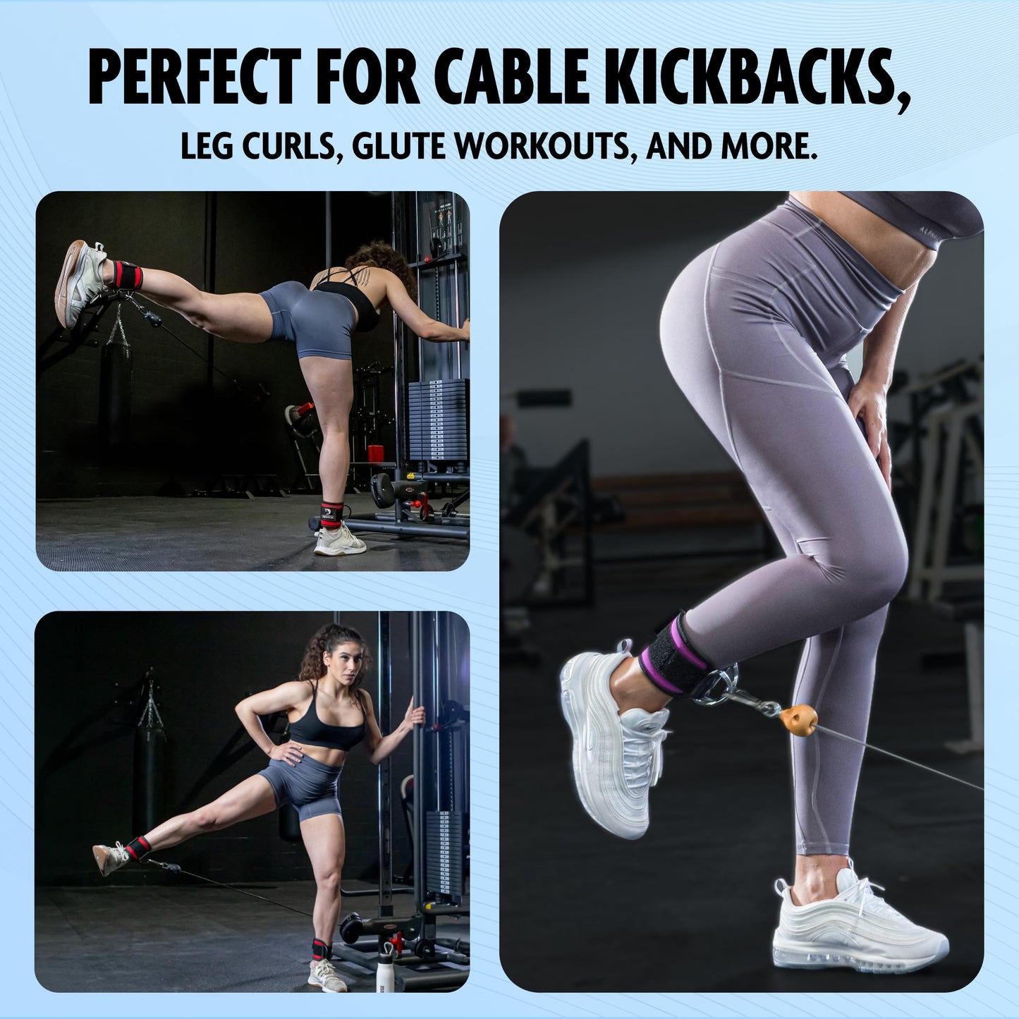 DMoose cable ankle attachments for gym - One Size Fit with Premium Padding, tobilleras para gym, ankle bands for cable machine, Booty Workouts, Leg Extension, Hip Abductors