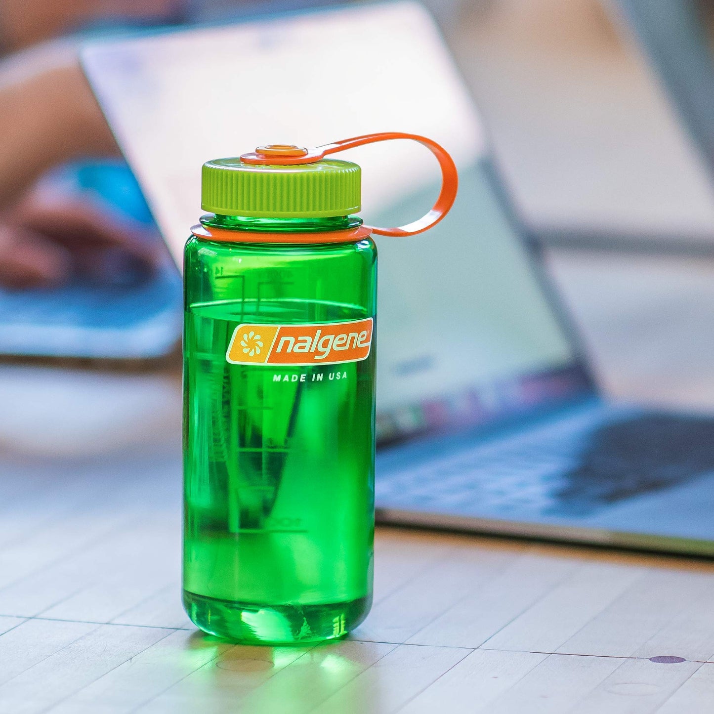 Nalgene Sustain Tritan BPA-Free Water Bottle Made with Material Derived from 50% Plastic Waste, 16 OZ, Wide Mouth, Trout