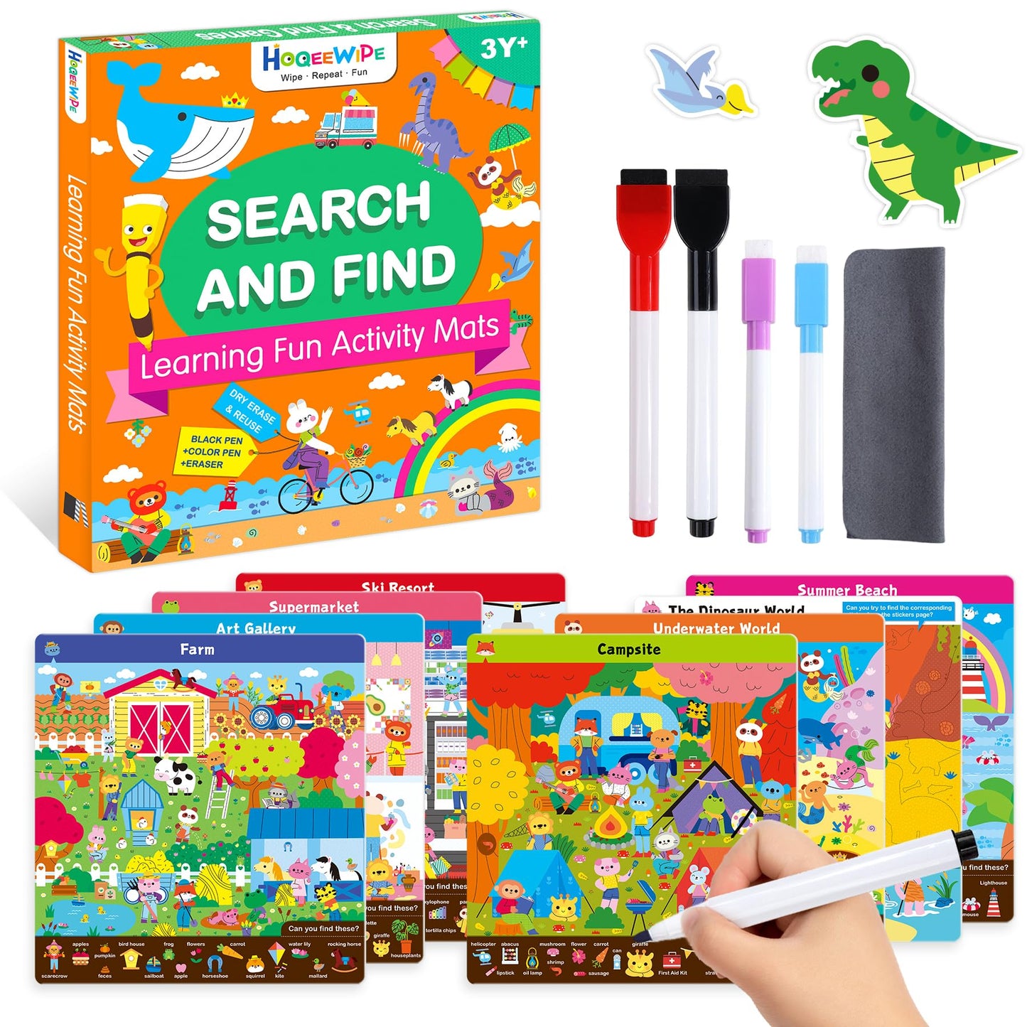 HOQEEWIPE Search and Find Books for Kids, Reusable Art and Craft Supplies for Toddlers - Preschool Learning Activity, Gifts for Girls & Boys, Educational Game Learning Toys for 3, 4, 5, 6 Year Old