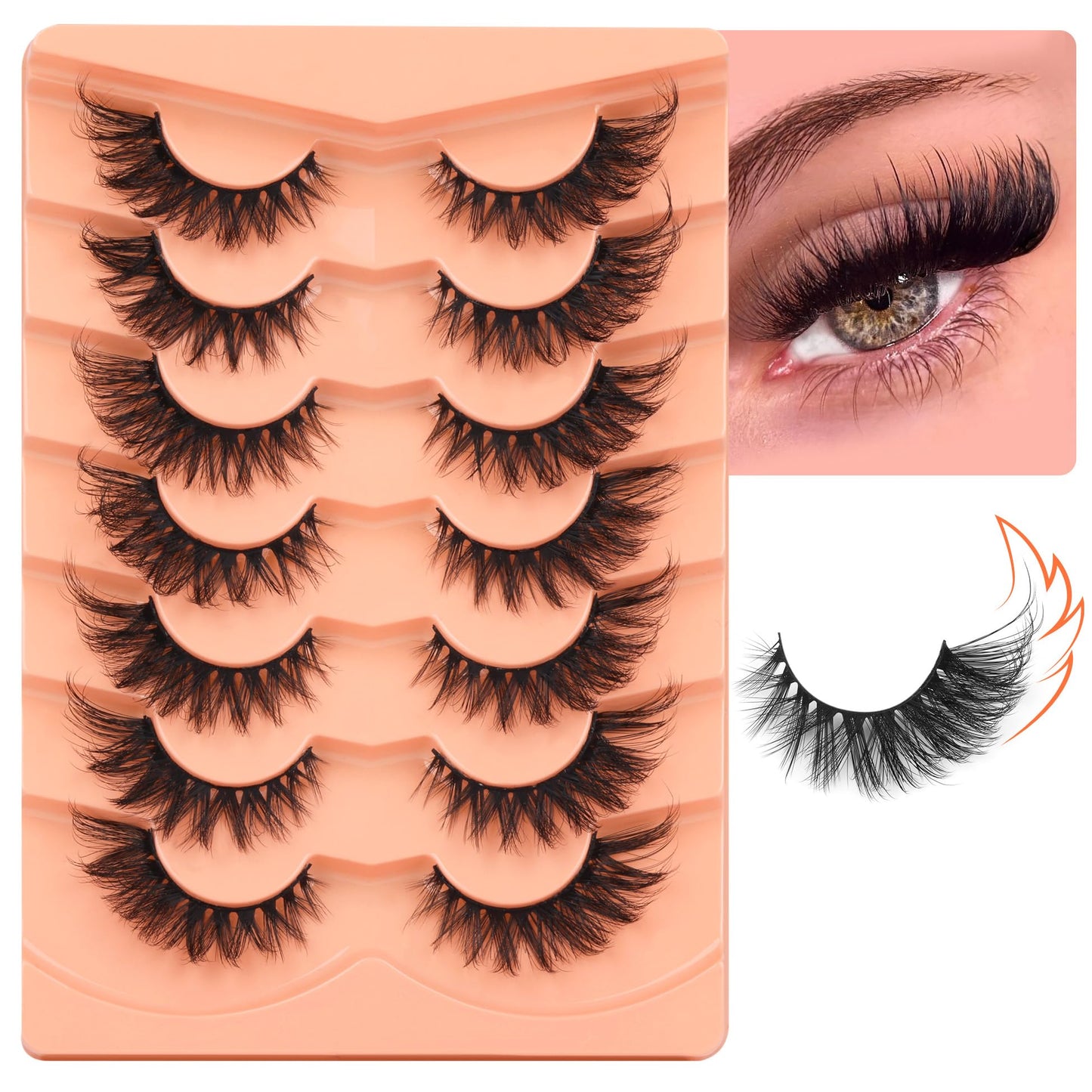 ALICROWN False Eyelashes, 7 Pairs Fluffy Cat Eye, Wispy Strip False Lashes, Mink Lashes, Long Volume, Fake Eyelashes, Cruelty Free, Black