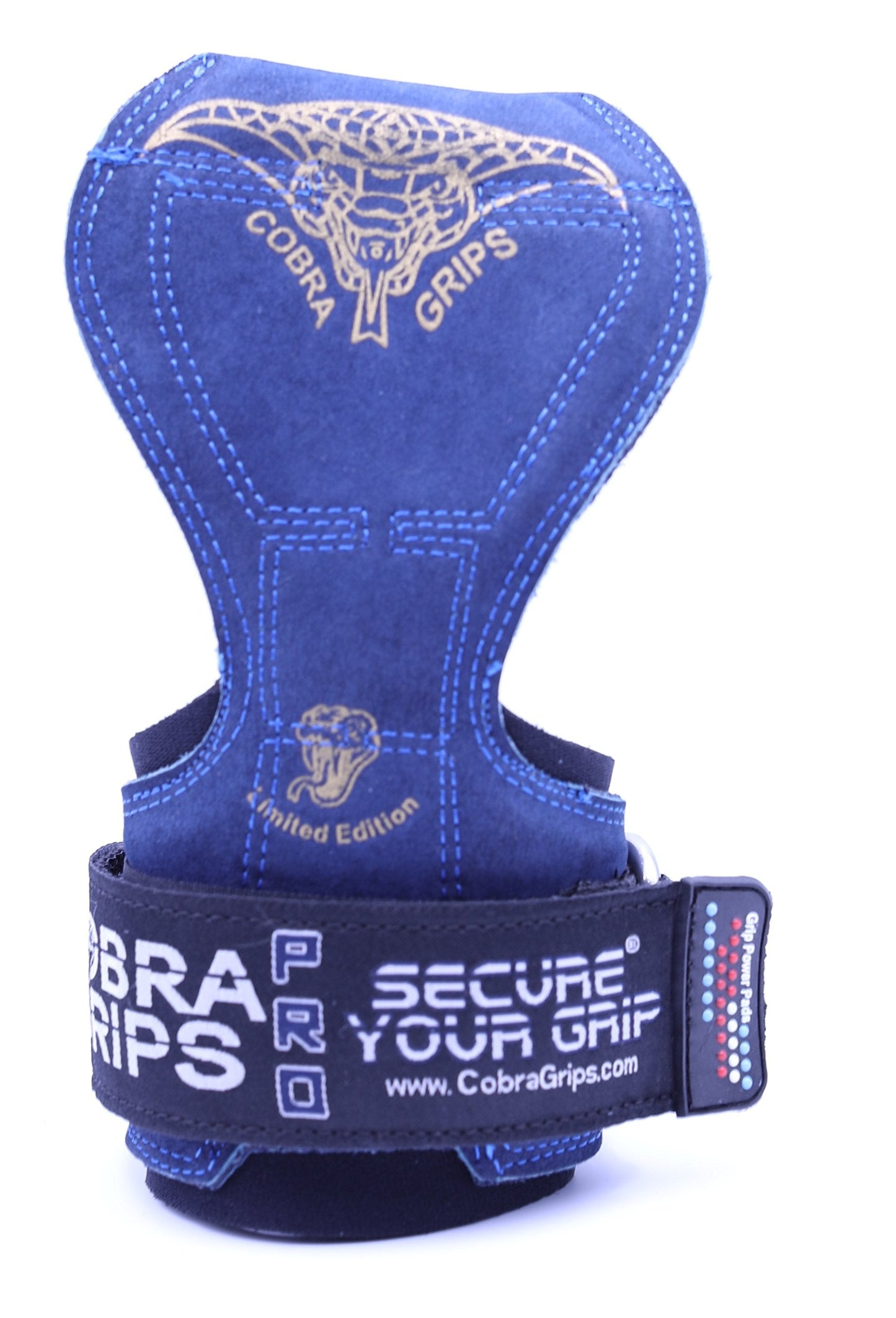 Cobra Grips PRO Weight Lifting Gloves Heavy Duty Straps Alternative to Power Lifting Hooks Power Lifting for Deadlifts with Built in Adjustable Neoprene Padded Wrist Wrap Support (PRO Blue Leather)