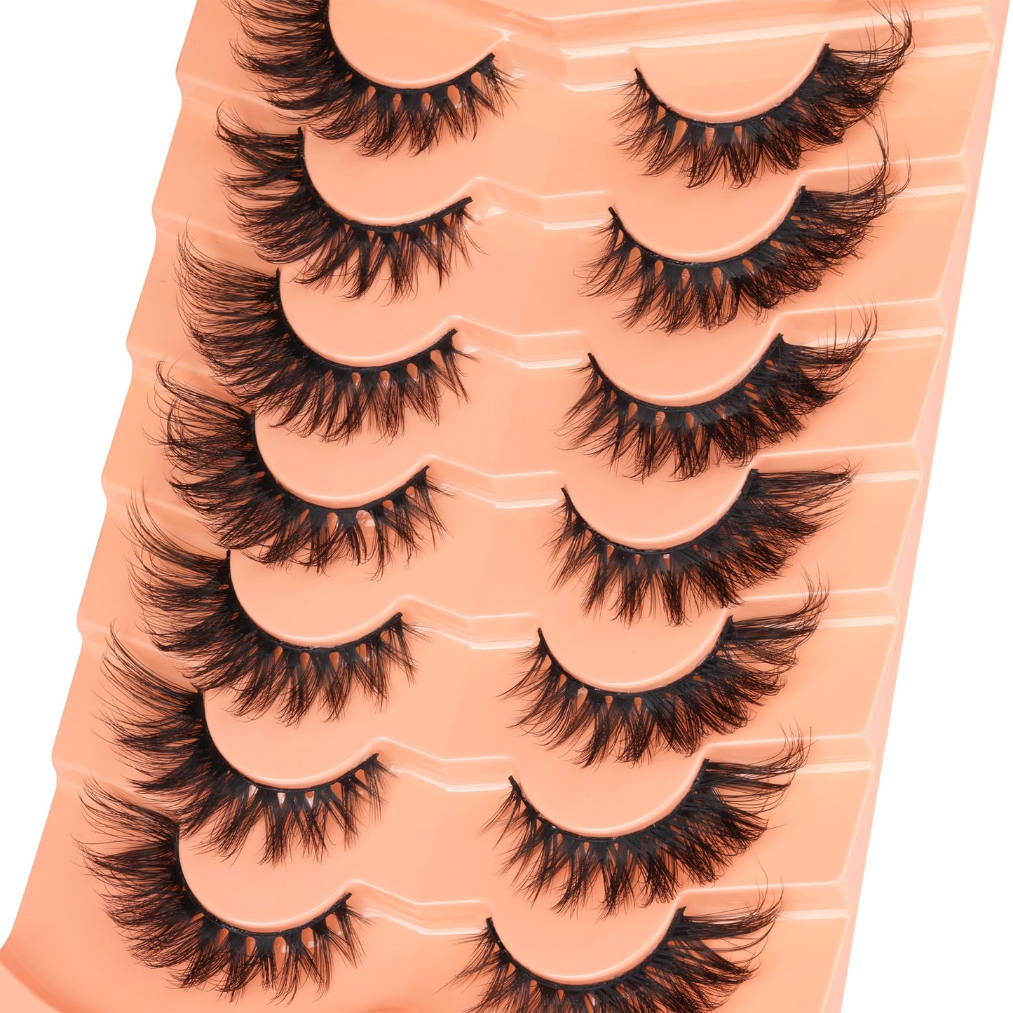 ALICROWN False Eyelashes, 7 Pairs Fluffy Cat Eye, Wispy Strip False Lashes, Mink Lashes, Long Volume, Fake Eyelashes, Cruelty Free, Black