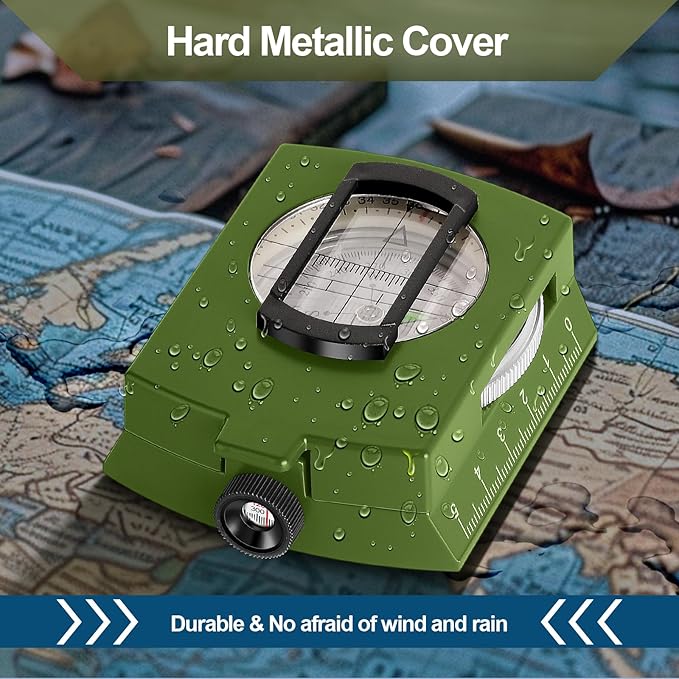 Compass Hiking Survival Military Grade for Hiking, Camping, Map Navigation, Showjockey Waterproof Lensatic Tactical Survival Compass with Pouch & Lanyard, Lightweight