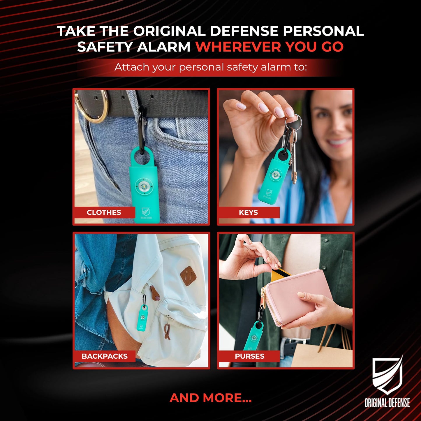 Original Defense® Siren Self-Defense Alarm (Mint) - 130 dB Keychain Alarm with LED Strobe Light for Women, Children, and Elderly - Police Recommended