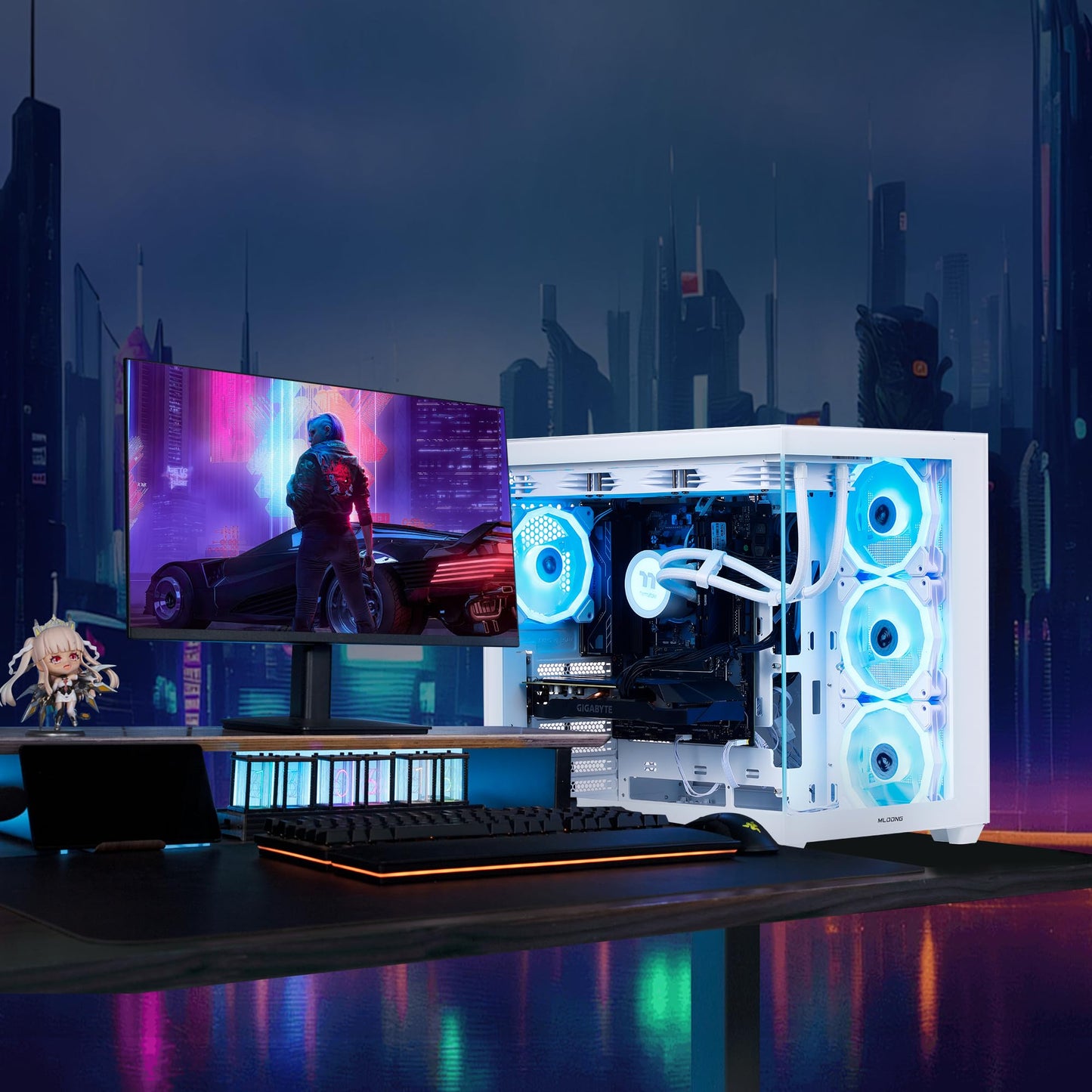 MLOONG X-Dragon Gaming PC Desktop, AMD Ryzen 7 7700 8 core 3.8GHz(up to 5.3GHz), GeForce RTX 5060Ti 8GB, 32GB DDR5 RAM 6000MHz, 1TB NVME SSD, 600W PSU, Windows 11 Home, WiFi, White