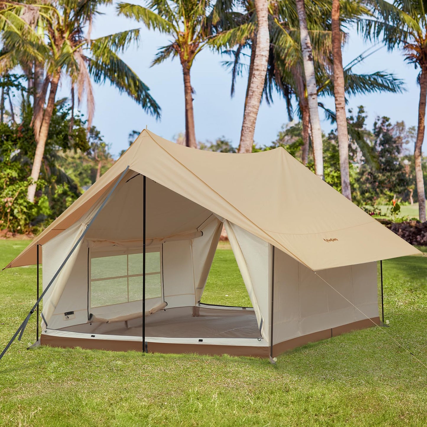 KingCamp Camping Tent 6-8 Person, Waterproof & Windproof Easy Setup Canvas Wall Tent with Large Windows for Family Camping, Hiking & Outdoor Parties