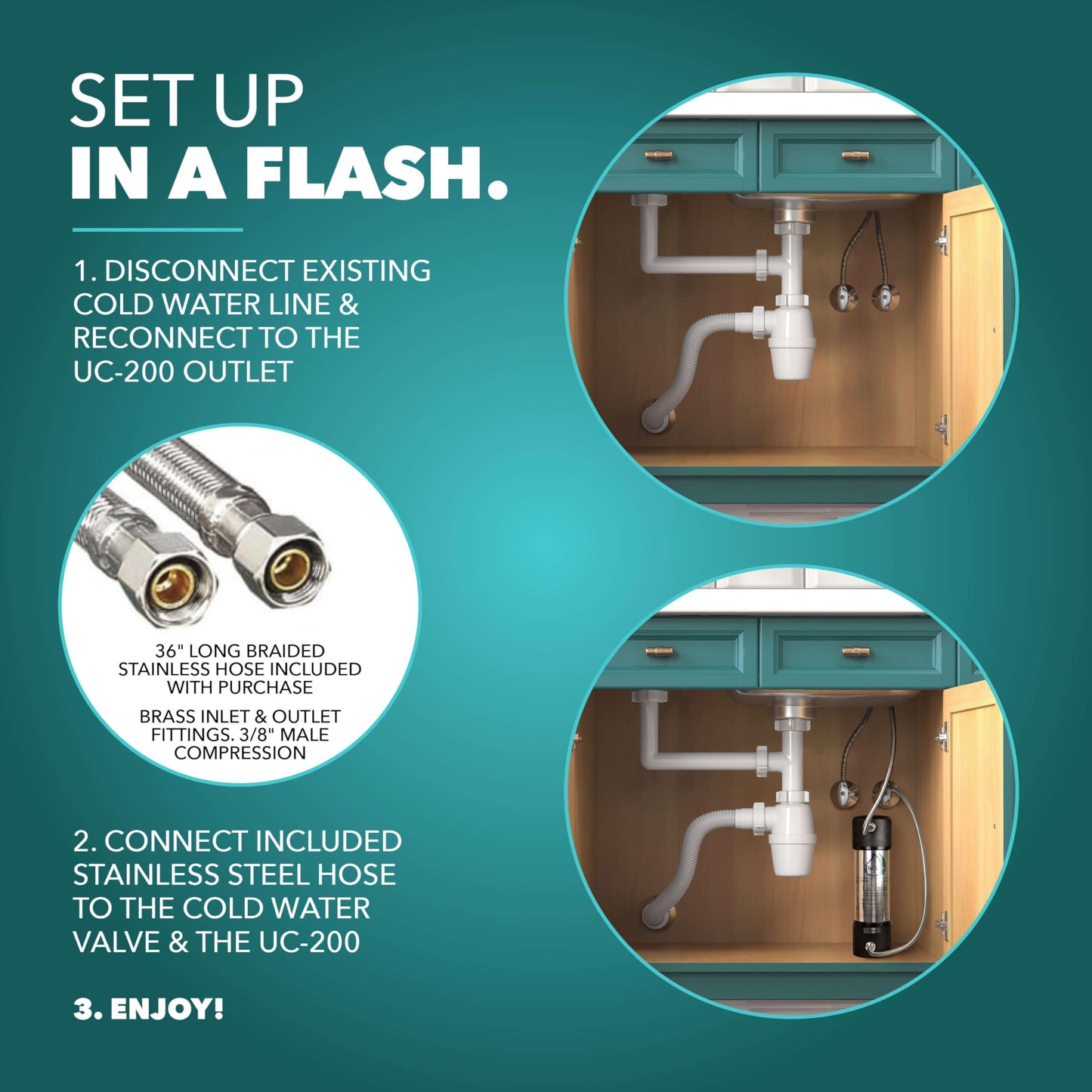 Under Sink Water Filter for Sink Faucet by CuZn, 5 Year Filtration Life, Reduces PFAs, PFOS, Lead, Chlorine, Improves Taste of Tap Water with NSF/ANSI 42 & 372 Certified High Performance