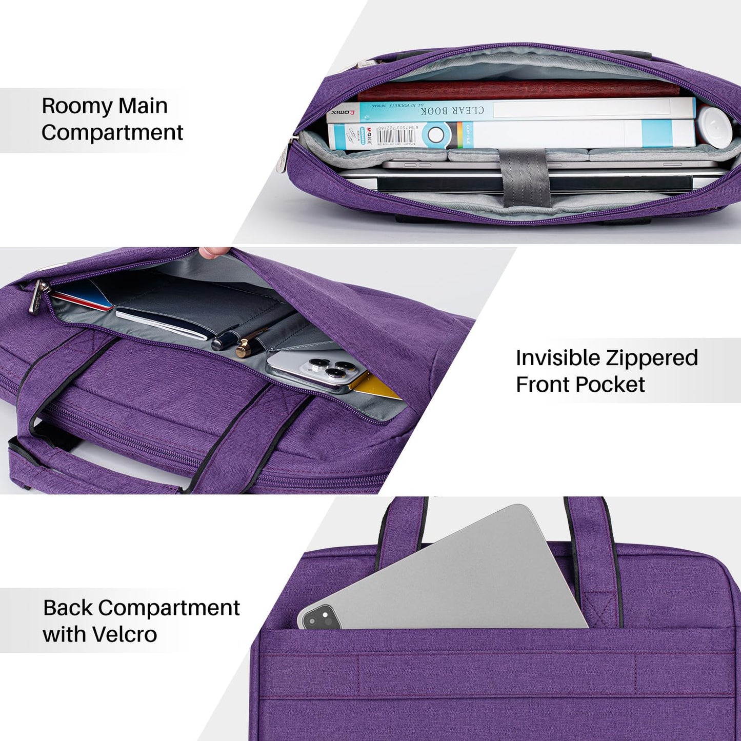 BAFFINA 17 17.3 Inch Laptop Shoulder Bag for Men Women,Waterproof Computer Carrying Case Messenger Bag with Strap for 17-18" HP Dell,Laptop Briefcase for Office business Travel College School,Purple