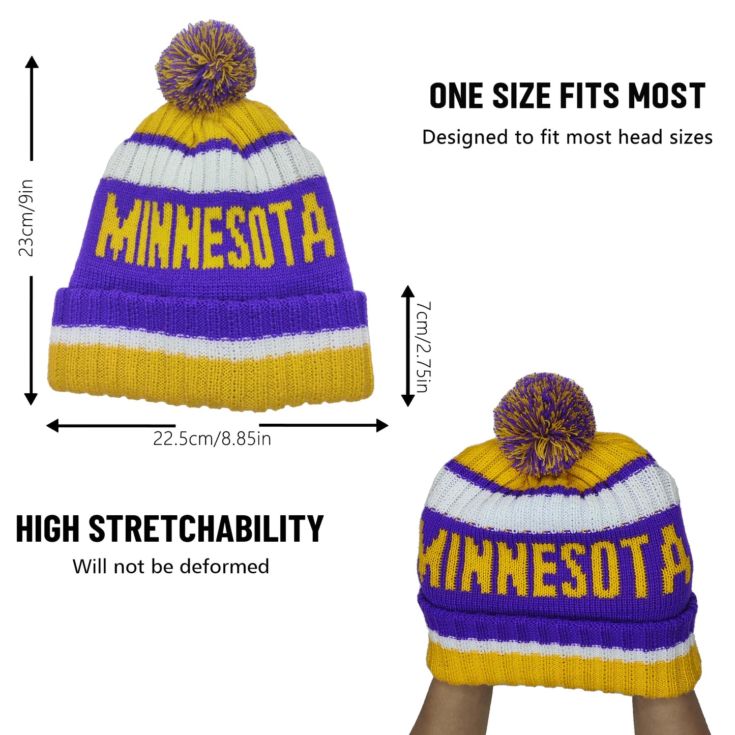 aoenbork Minnesota Beanie Knit Hat with Pom Winter Cuffed Cap Sport Fans Gift