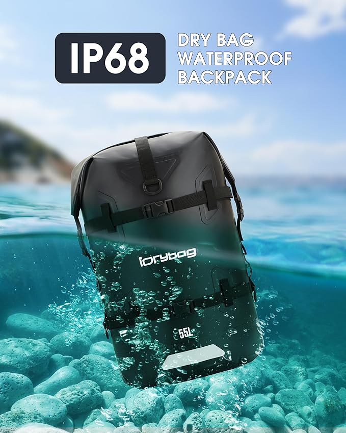 IDRYBAG Waterproof Backpack for Travel, Kayaking, Boating, Swimming, Floating Paddle Boarding - Submersible Dry Bag 35L/55L/85L