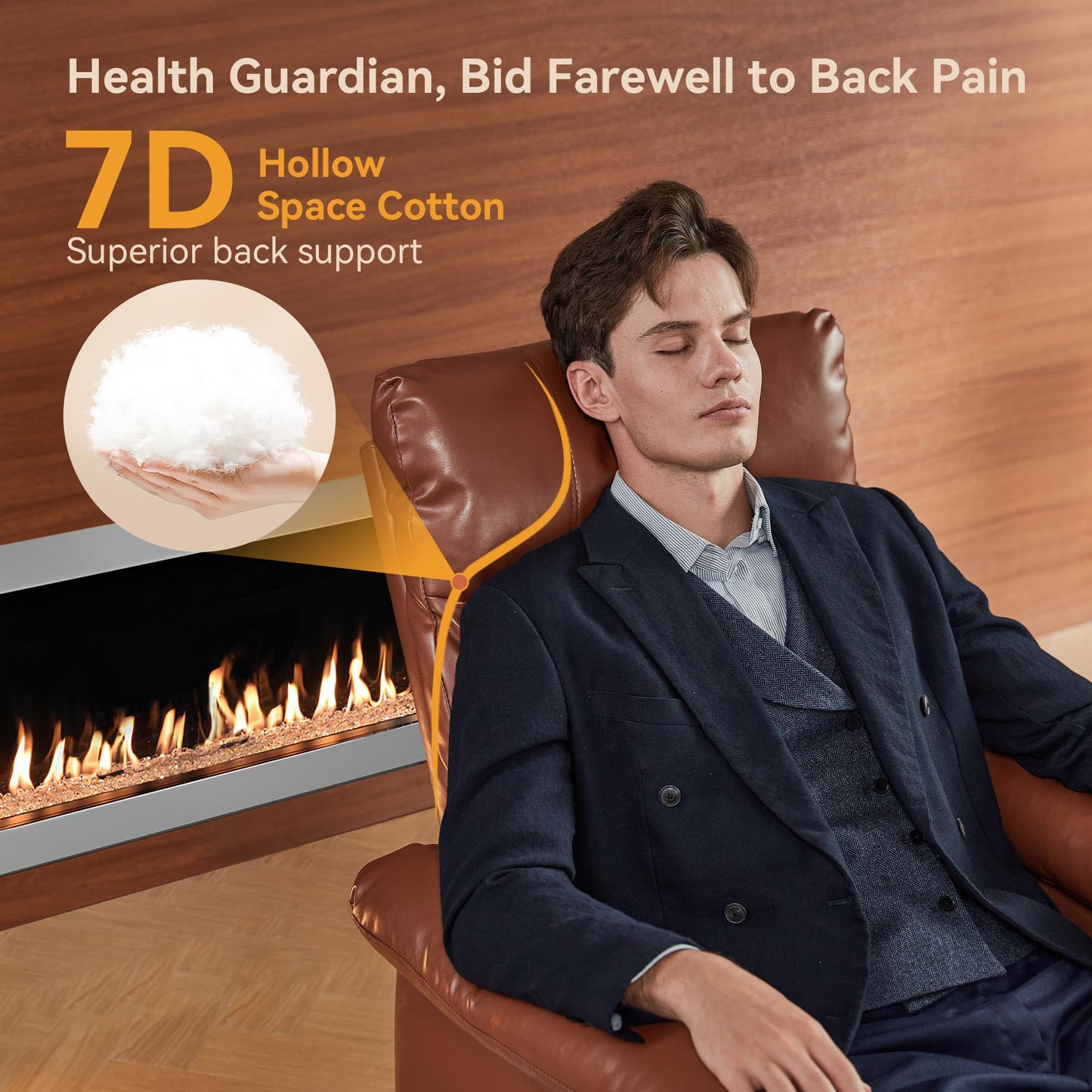 Rocking Recliner with 360° Swivel, Stress Relief Rocker Glider Reclining with Lumbar Support, Adjustable Backrest and Footrest for Nursery Living Room Bedroom Small Spcaes, Faux Leather (Mocha)