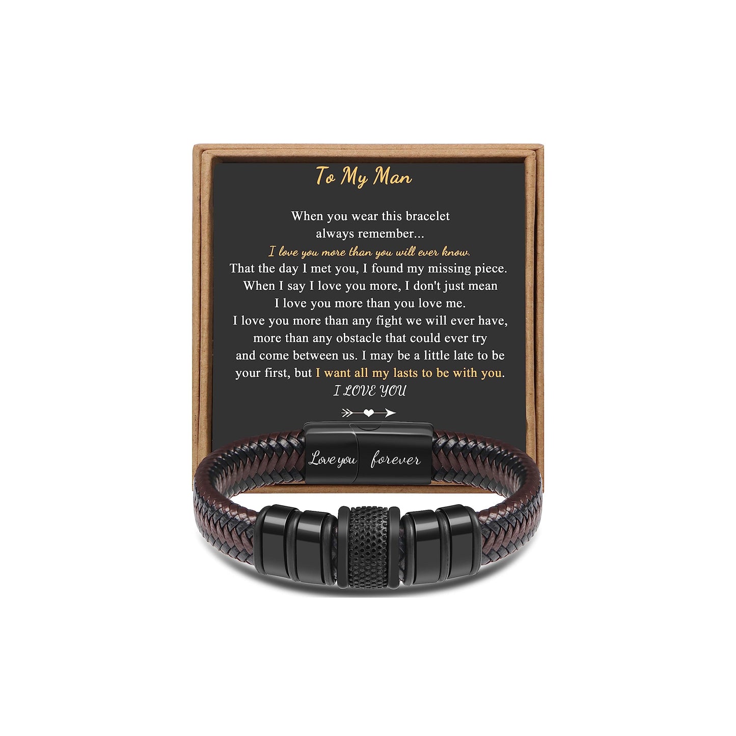 ππ’ππ ππ¨π« πππ§ Braided πππππ‘ππ« ππ«ππππ₯ππ for Men Dad Husband Boyfriend Son Grandson Brother Stainless Steel Clasp Engraved with Love You Forever Jewelry Birthday Gift 7.5 8.5 9 Inch