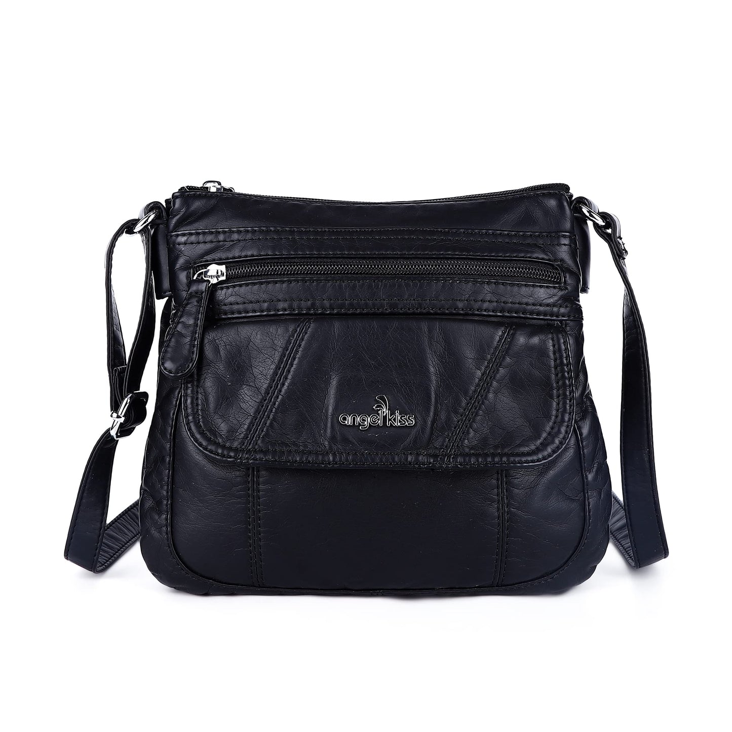Angelkiss Small Womens Crossbody Bag Leather Shoulder Purse for Women Hobo Bag with Adjustable Shoulder Strap Black