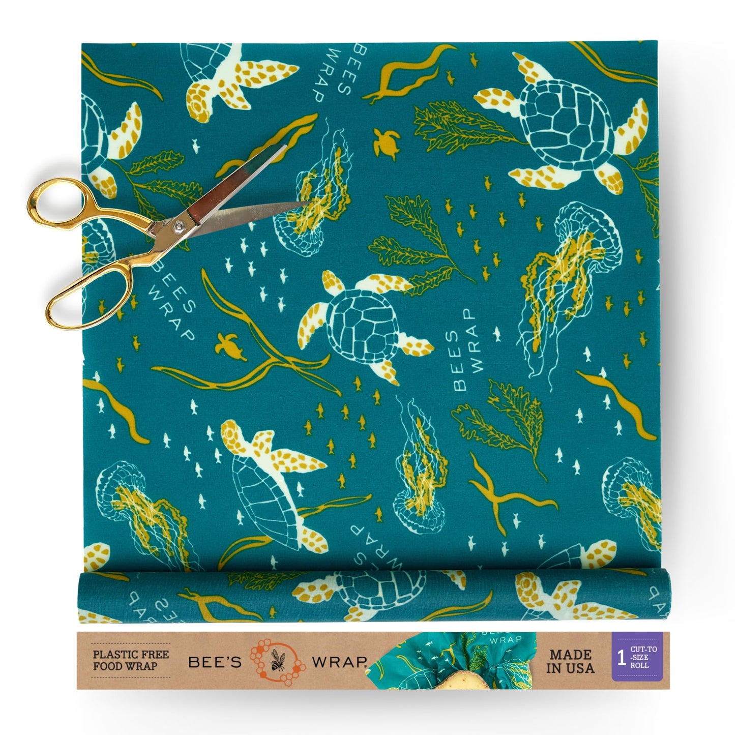 Bee's Wrap Beeswax Wraps for Food - Bees + Bears Cut to Size 14x52" Wax Paper Roll - Made in USA Reusable Waxed Paper & Bowl Covers - Organic & Eco-Friendly Alternative to Aluminum Foil & Plastic Wrap