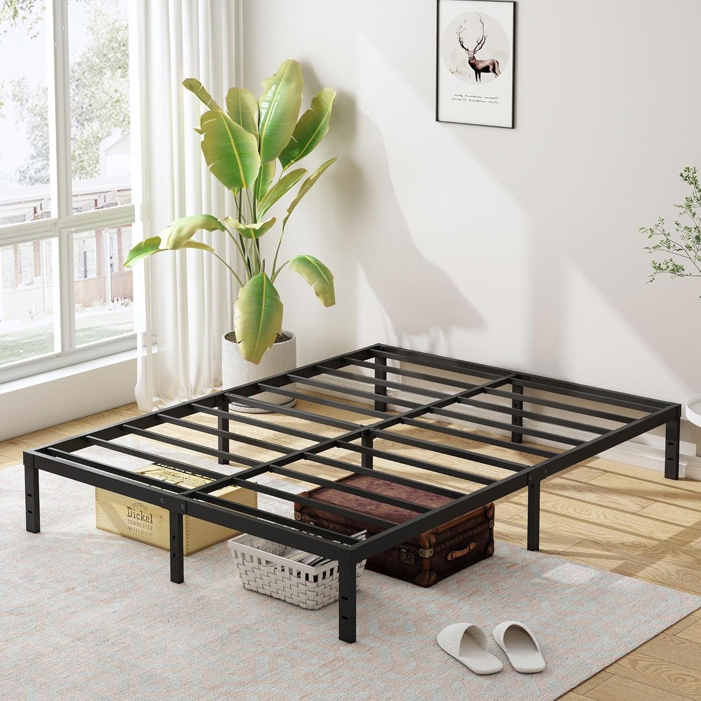 Approgreent Metal Queen Bed Frame, Durable Platform Queen Size Bed Frame, Heavy Duty Queen Bed Frame, No Box Spring Needed, Large Storage Space Under Bed, Quiet Without Noise Queen Bed Frame, Black