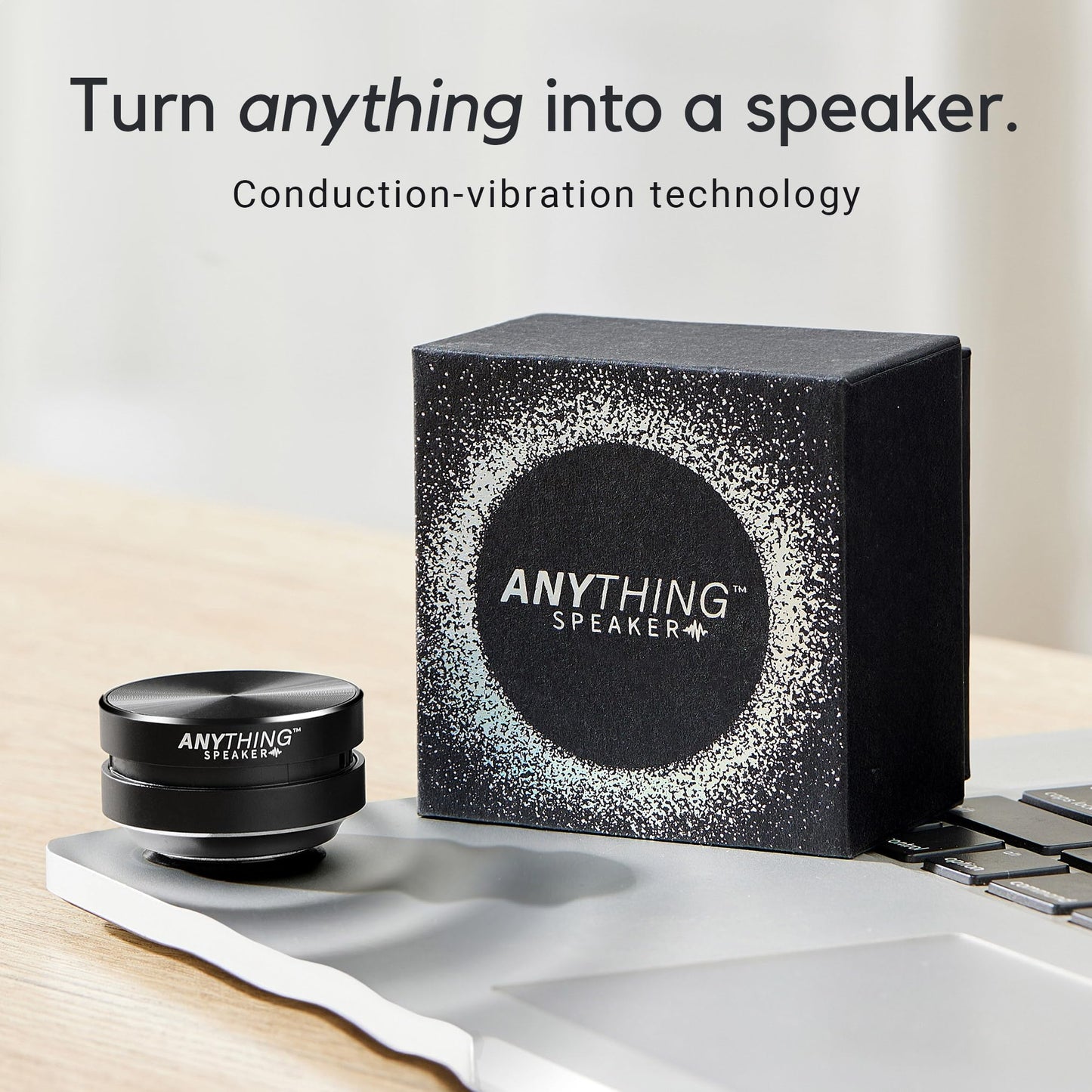 Anything Speaker - Portable Mini Bluetooth Speaker 2024 - Turn Anything Into A Speaker - Wireless Bone Conduction Induction Vibration Humbird + Gift Box - Travel Sized, 360° Sound (Black)