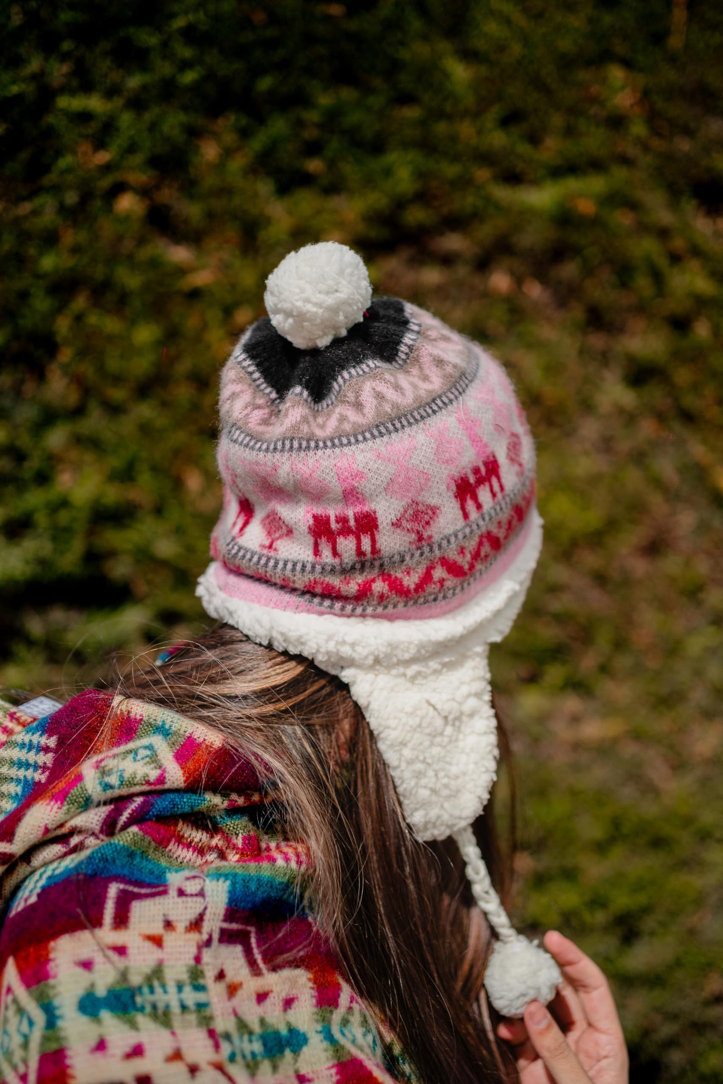 Alpaca Beanie for Men & Women, Alpaca Wool Winter Hat with Sheepskin Interior Coverage and earmuffs, Stylish Comfortable made by Otavalenos Artisans from Ecuador. (Pink, Black)