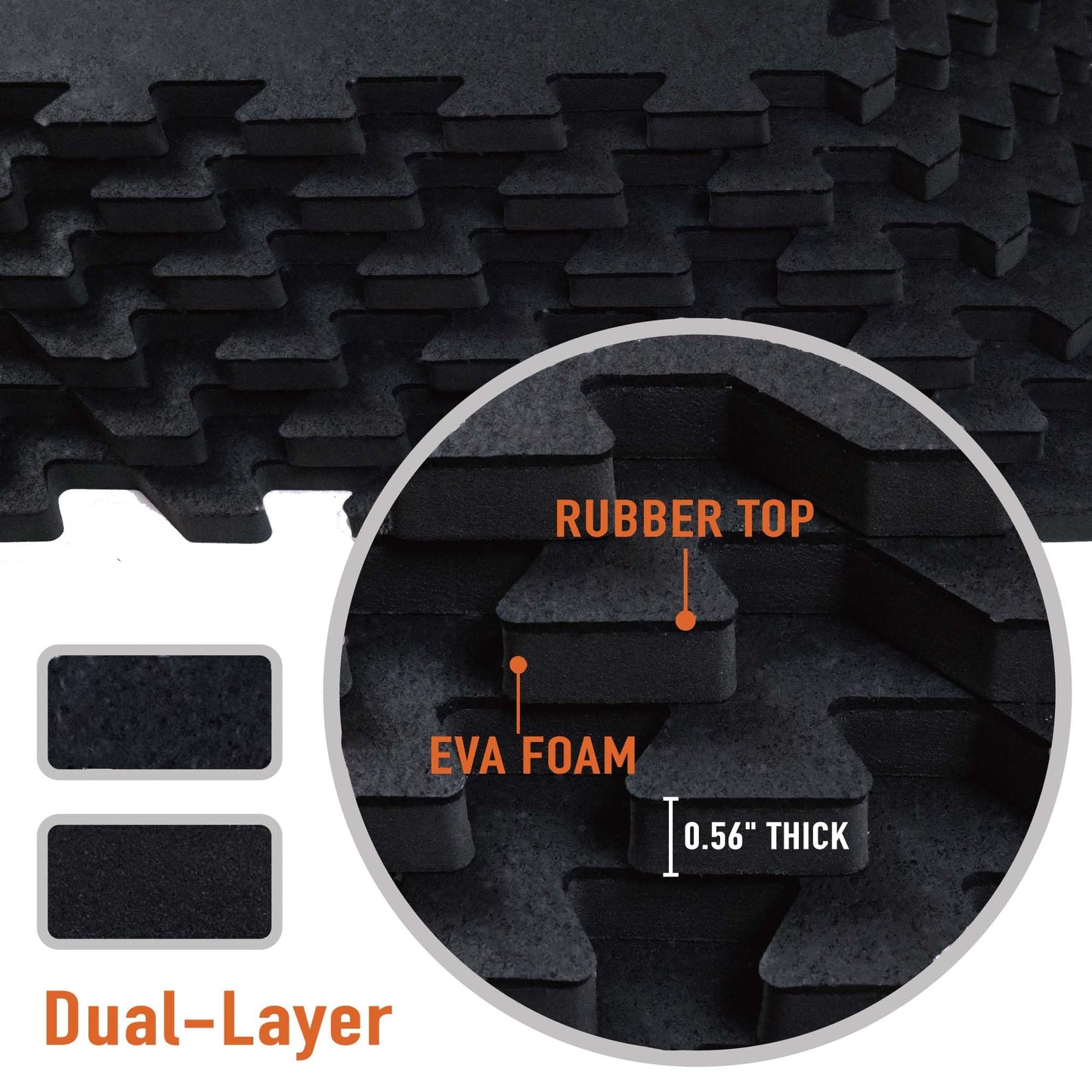 AIRHOP 0.56in Thick 24 Sq Ft Exercise Equipment Mats, 6 Tiles Upgraded Rubber Top with High Density EVA Foam, Large Interlocking Puzzle Gym Flooring for Home Gym, Heavy Weight Workout,Black & Blue