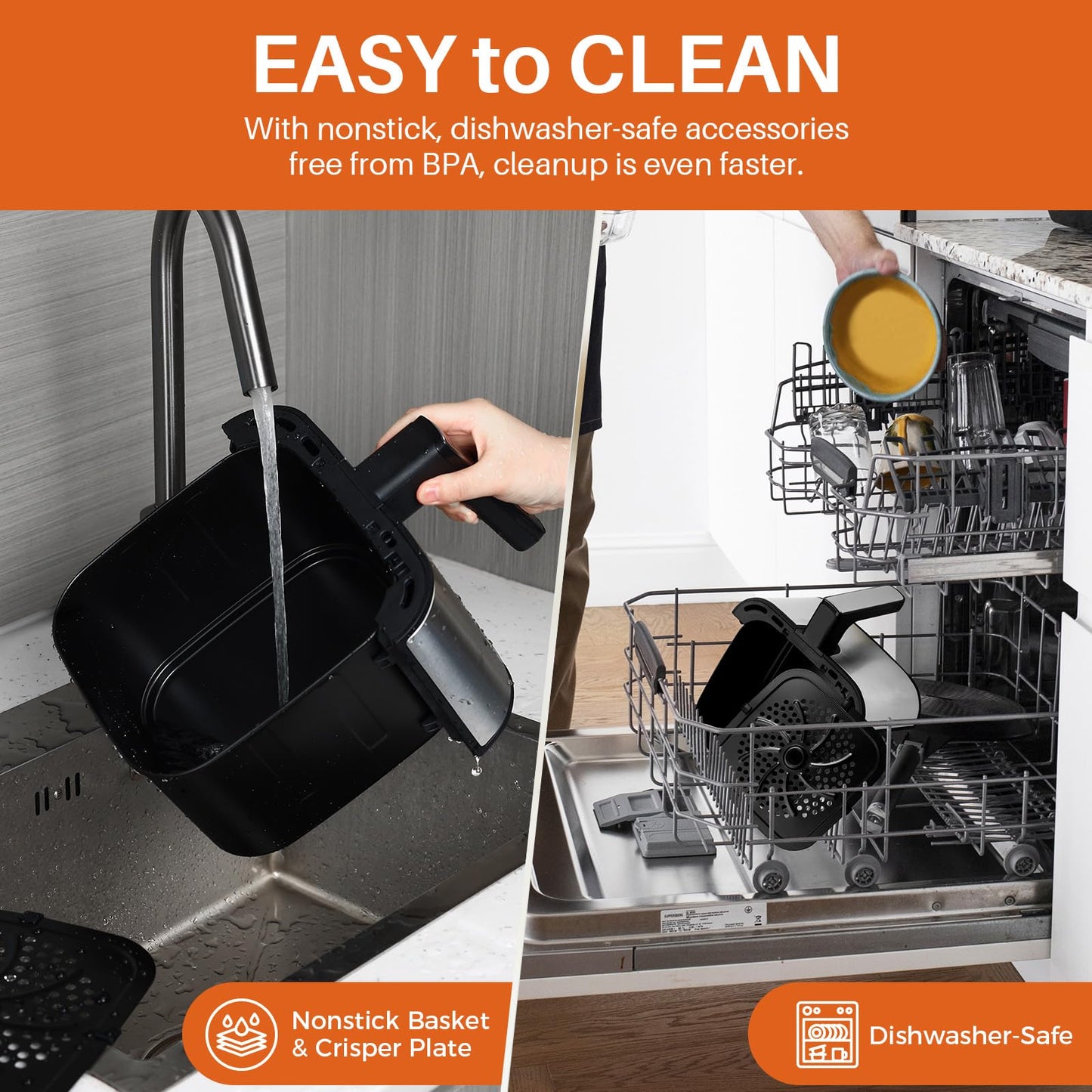 Air Fryer Oven 4.5QT, Space Saving, 1 Touch Digital Display, Compact, Non-stick And Dishwasher Safe Basket, Black & Stainless Steel,Update