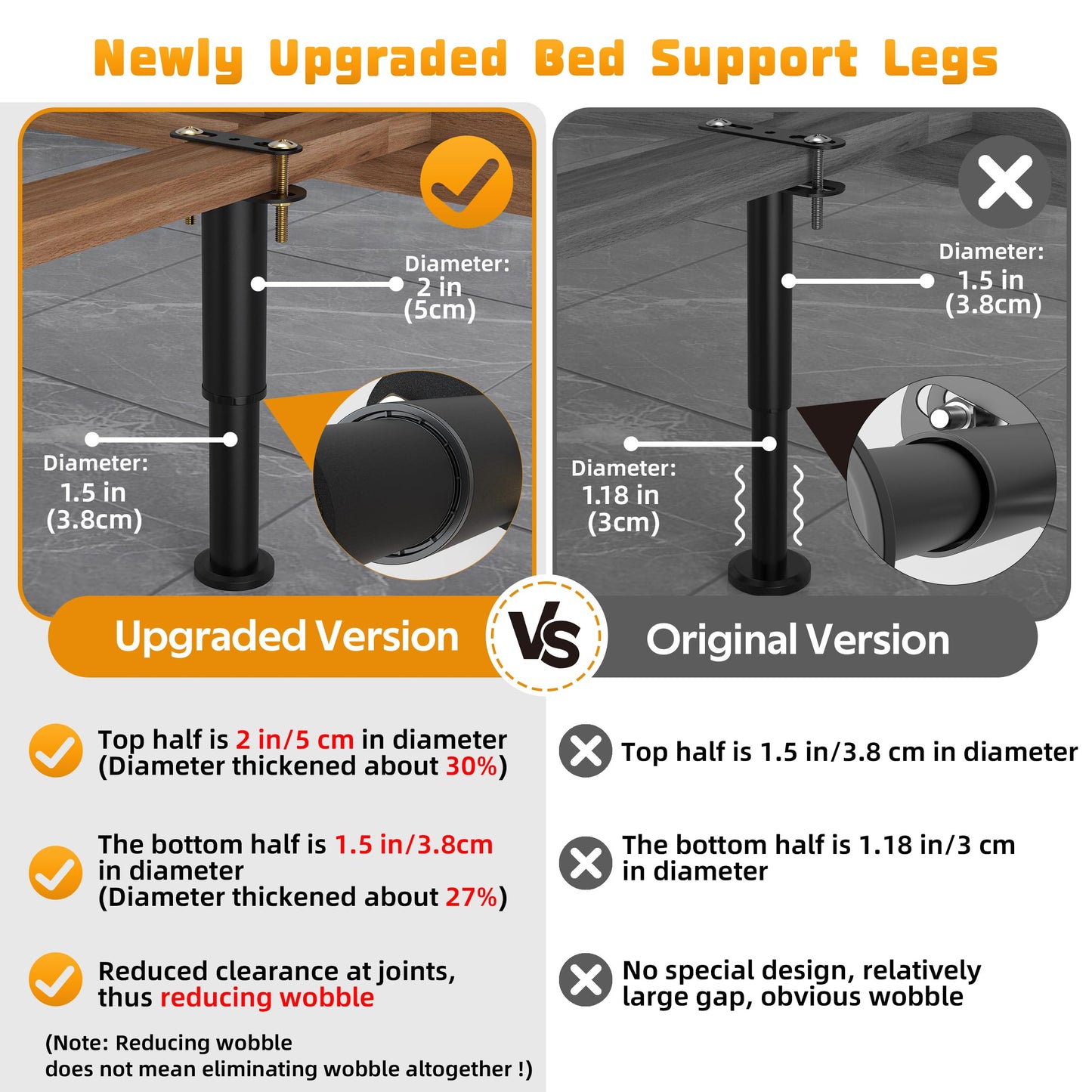 Wlrrcwdttc 4 Pcs Adjustable Height Bed Support Legs 7.08-13 inch, Bed Frame Center Support Legs for Bed Frame/Bed Center Slat/Furniture, Heavy Duty Metal Bed Replacement Legs Bed Slats Support Legs