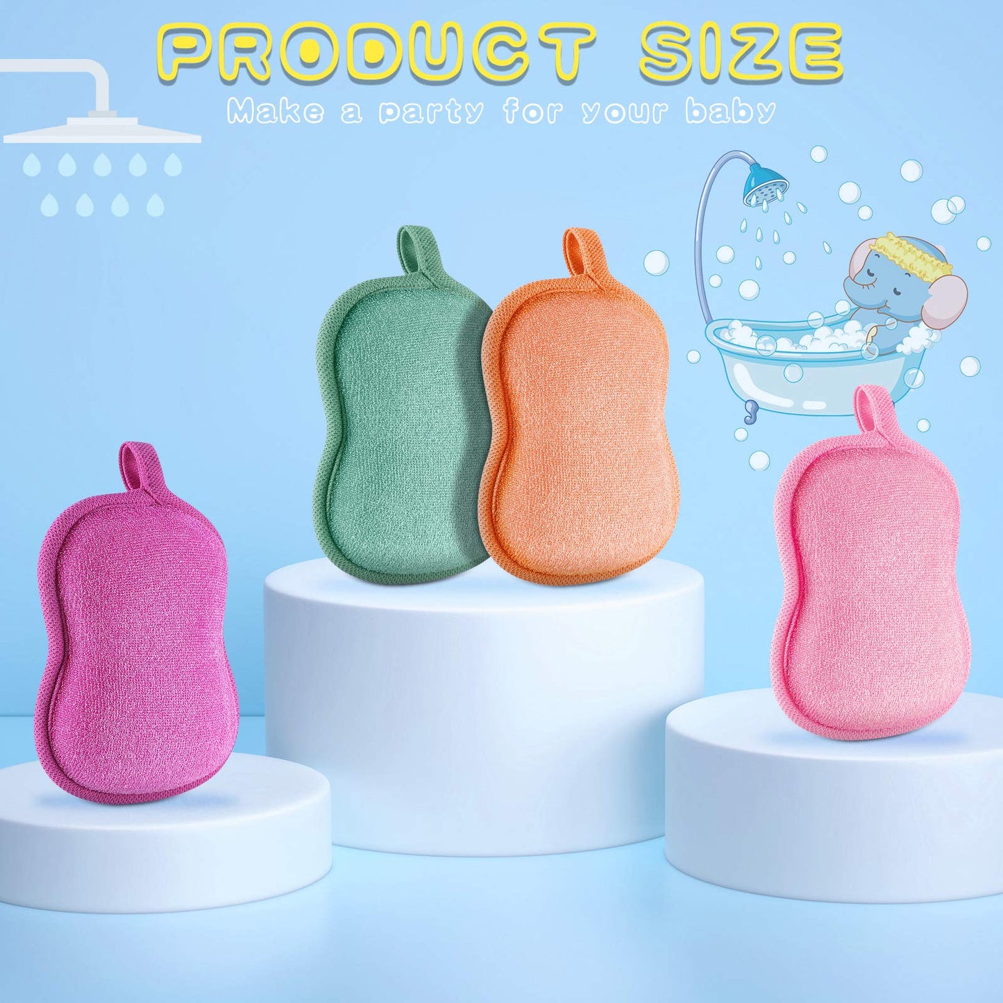 Tatuo 4 Pieces Baby Bath Sponge Cotton Baby Sponge Soft and Absorbent loofah for Kids Babies Men Women(Red, Purple, Green, Orange)