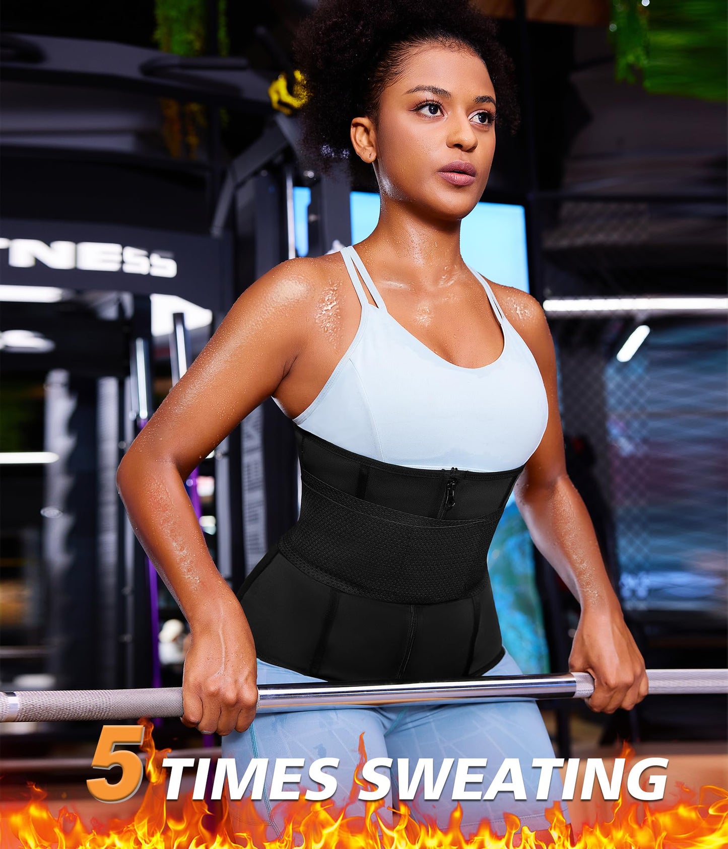 SCARBORO Waist Trainer for Women Belly Fat Sauna Sweat Waist Trimmer Corset for Stomach Wrap Workout Belt Shaper Band Zipper (Black-blue inner, Small)