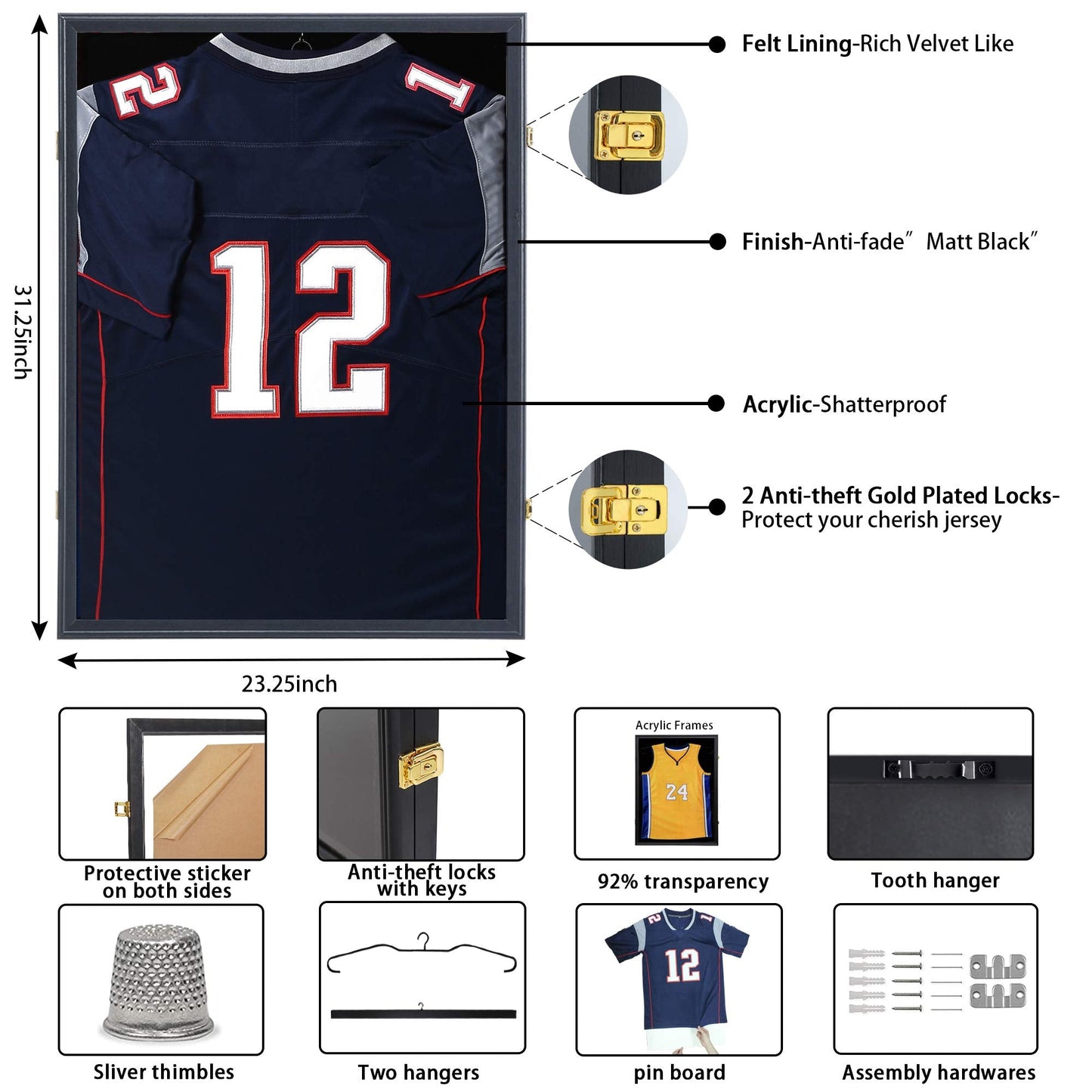 IHEIPYE Jersey Frame Display Case 2 Pack - Jersey Display Case - Large Sport Jersey Shadow Box with 98% Uv Protection Acrylic for Baseball Basketball Football Soccer Hockey Sport Shirt and Uniform