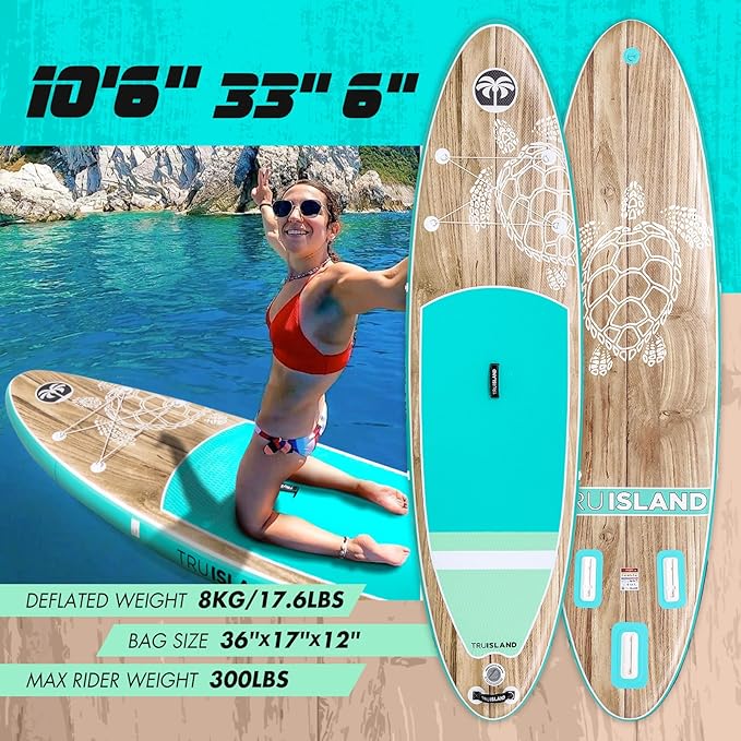 TRUISLAND Inflatable Paddle Board, Stand Up Paddle Board with Backpack, Non-Slip Thickened Deckpad, Waterproof Phone Case, Leash, Paddle, Hand Pump
