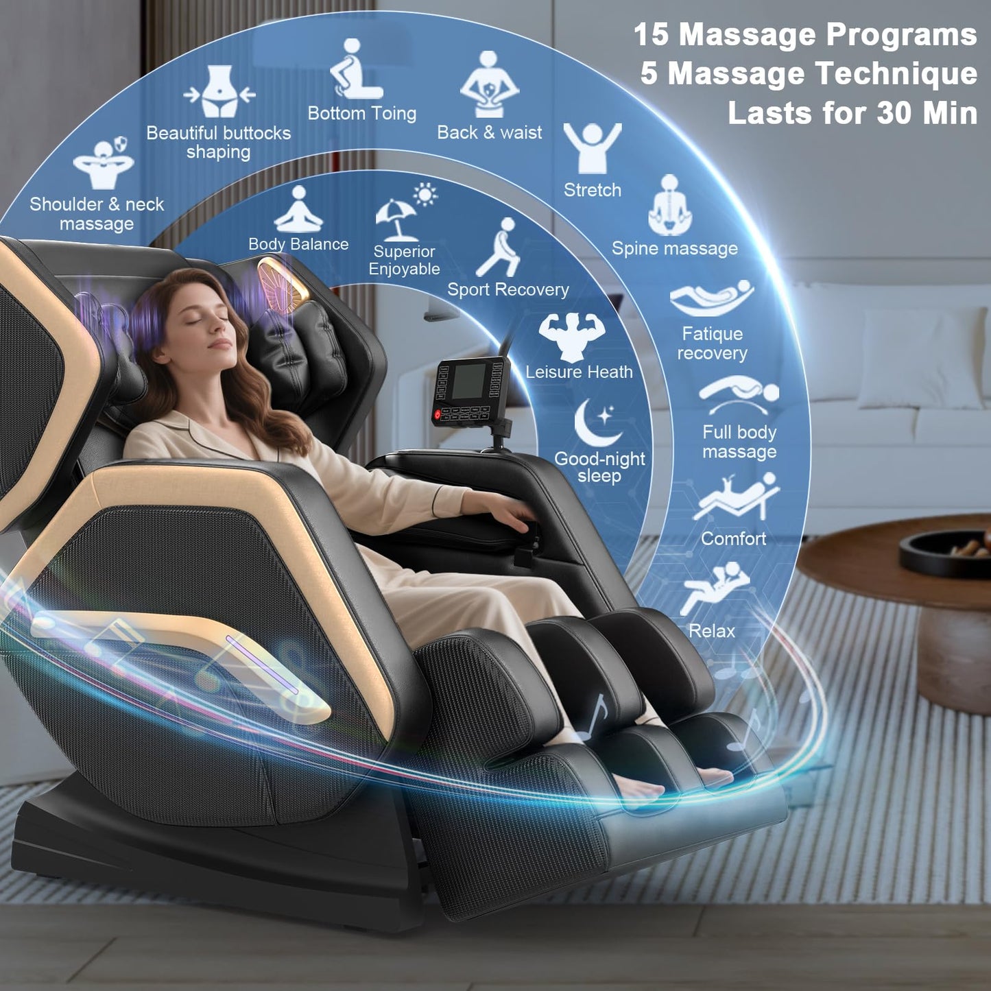 NAGLIFOR Massage Chair Full Body, Zero Gravity Massage Chair 2025 for Back Fatigue with 10 Fixed Rollers, Airbags, Phone Controller, Heating, Bluetooth Speaker, Nightlights for Living Room, Bedroom