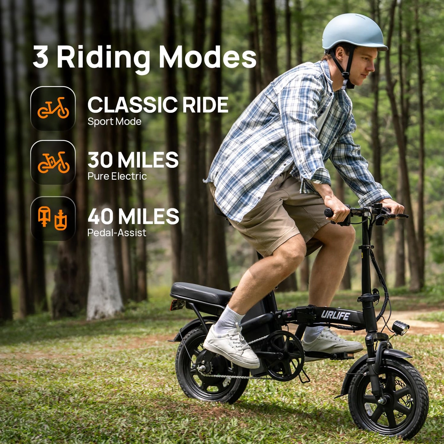 URLIFE Electric Bike for Adults, 14" Folding Electric Bike, 500W Peak Motor, 48V 375Wh Removable Battery, 20MPH, 40 Miles Long Range, E Bikes for Adults and Teens, UL 2849 Certification (Dark Black)