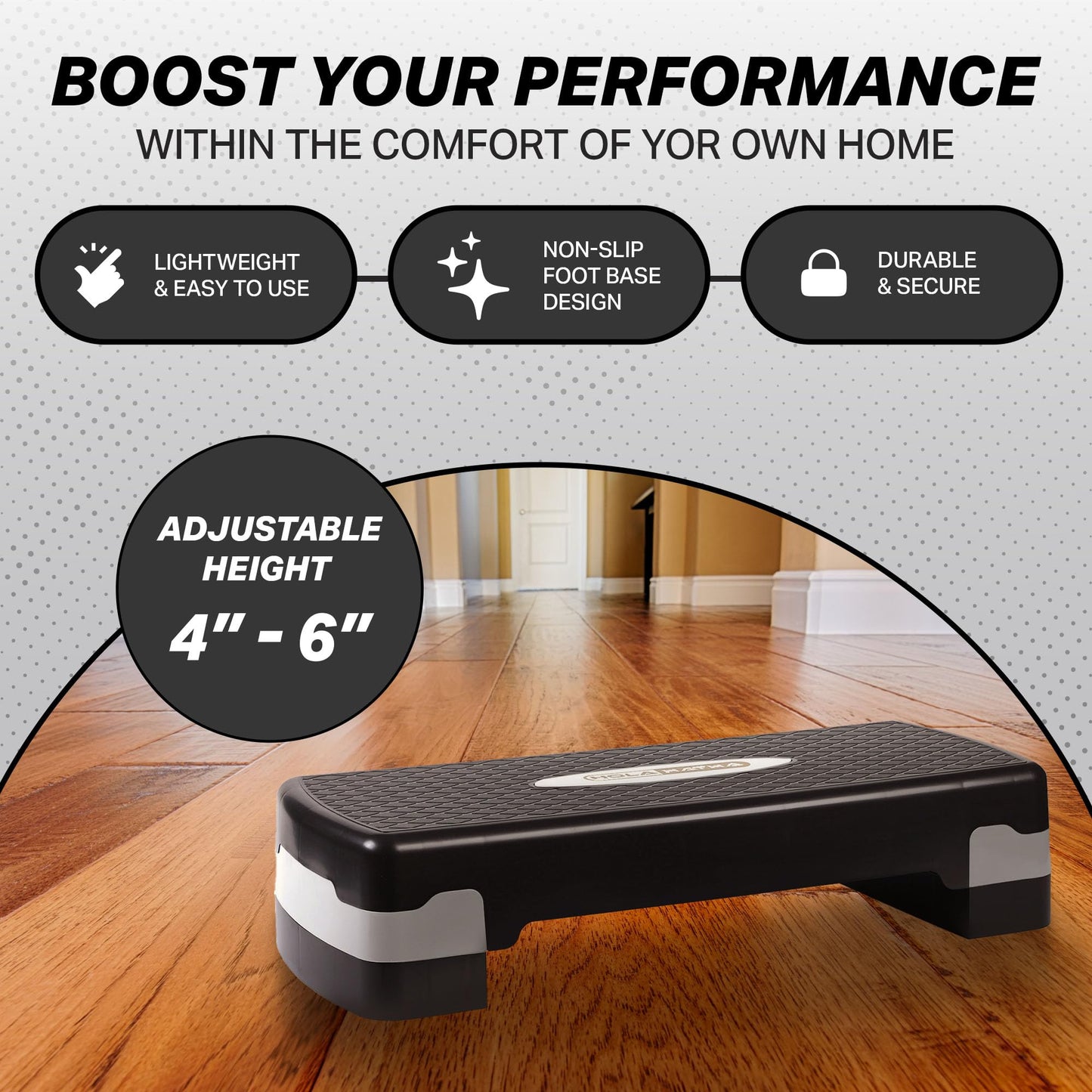 HolaHatha Compact Portable Aerobic Step Platform Workout Exercise Equipment, Fitness Cardio Stepper w/Adjustable Height for Home Gym & Travel, Silver