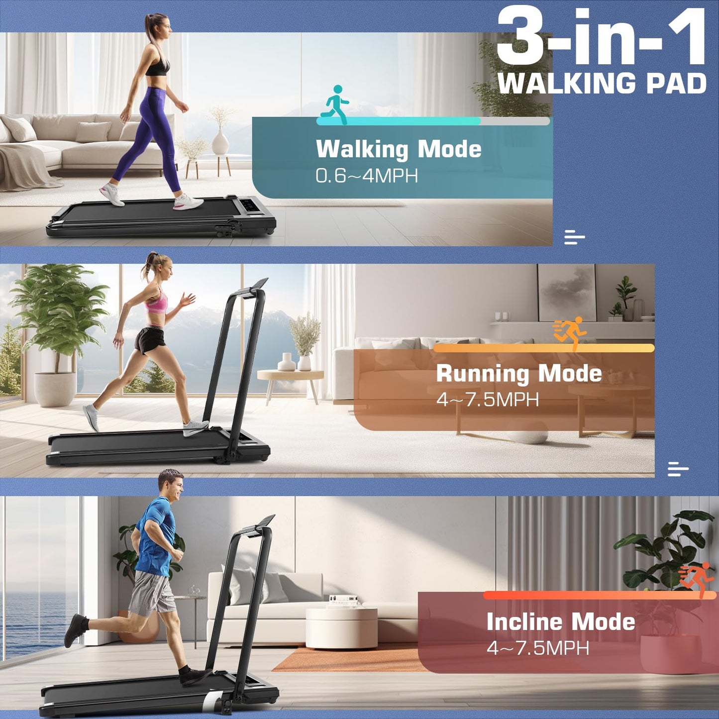 ANCHEER Folding Under Desk Treadmill, 2 in 1 Walking Pad Treadmill with Remote Control, Quiet Jogging Running Electric Machine for Home Office
