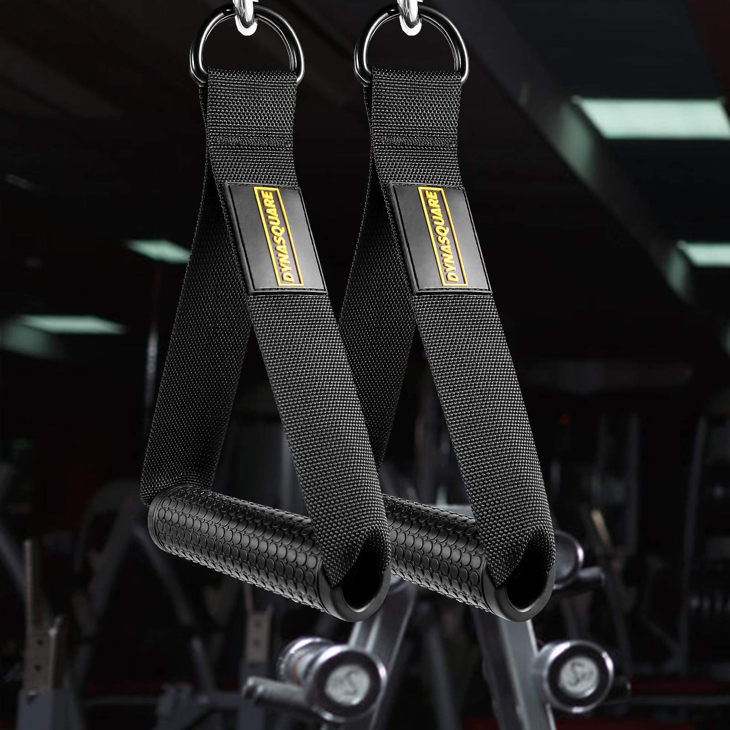 DYNASQUARE Cable Attachments for Home Gym, Made of Heavy Duty Solid Steel, LAT Pulldown Attachment, Weight Machine Accessories, Straight Pull Down Bar, Tricep Rope, Exercise & Double D Handle