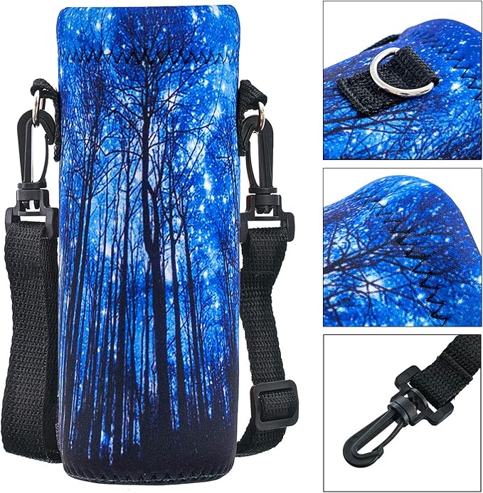 Water Bottle Sling Case Bag Carrier Holder - 500ML 750ML 1000ML Neoprene Water Bottle Sleeve Cooler Cover Pouch with Adjustable Shoulder Strap for Men Women Travel Camping Walking Hiking Running