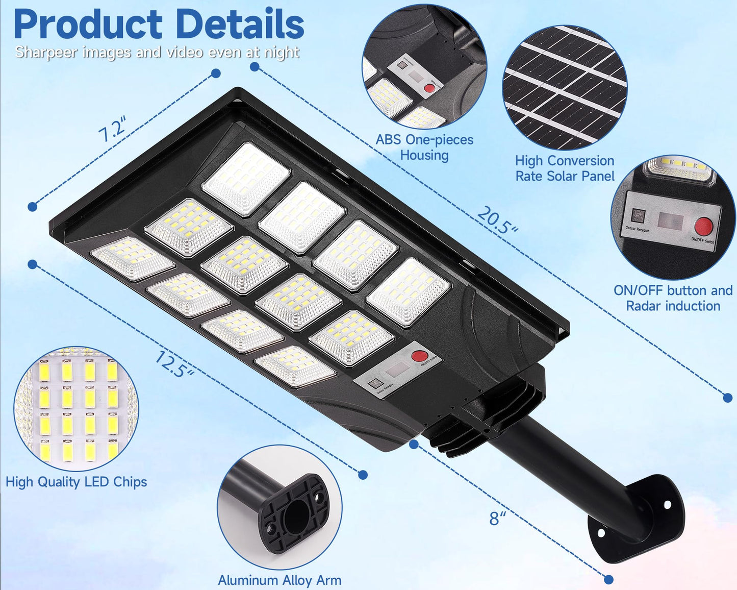 Aqraou Solar Lights Outdoor for Outside, IP66 Waterproof Solar Street Lights Outdoor with Motion Sensor & Dusk to Dawn, 6500K Security Flood Light for Yard Garden with Remote Control - 4PACK