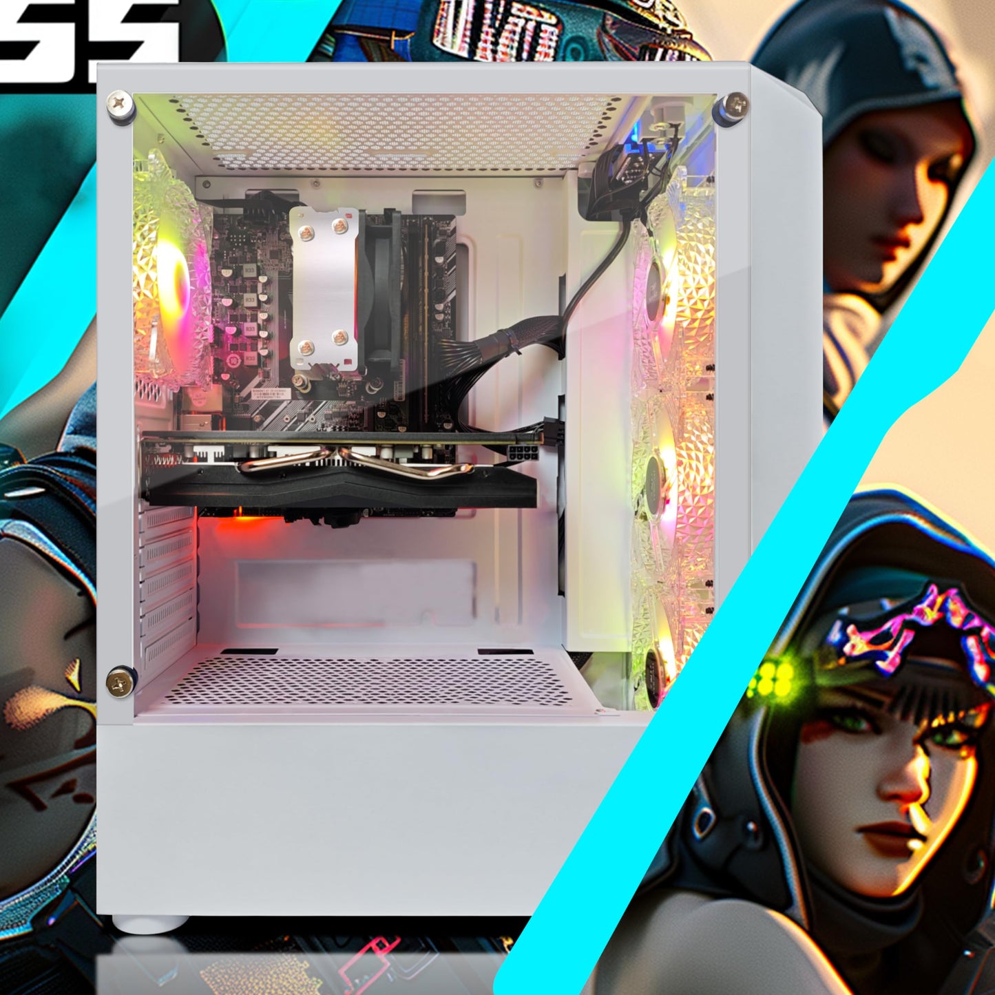 STGAubron Gaming PC Computer Desktop, AMD Athlon 3000G 3.5G, Radeon RX 580 8G GDDR5, 16G DDR4 Memory, 1T SSD, 600M WiFi, BT 5.0, RGB Fan x 4, RGB Mouse Pad, Windows 11 Home,White