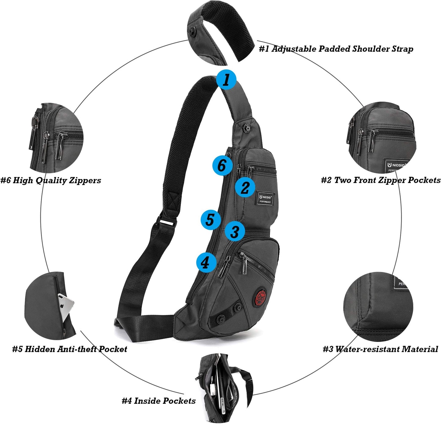 NICGID Sling Bag Chest Shoulder Backpack Crossbody Bags Casual Daypack for Men Women