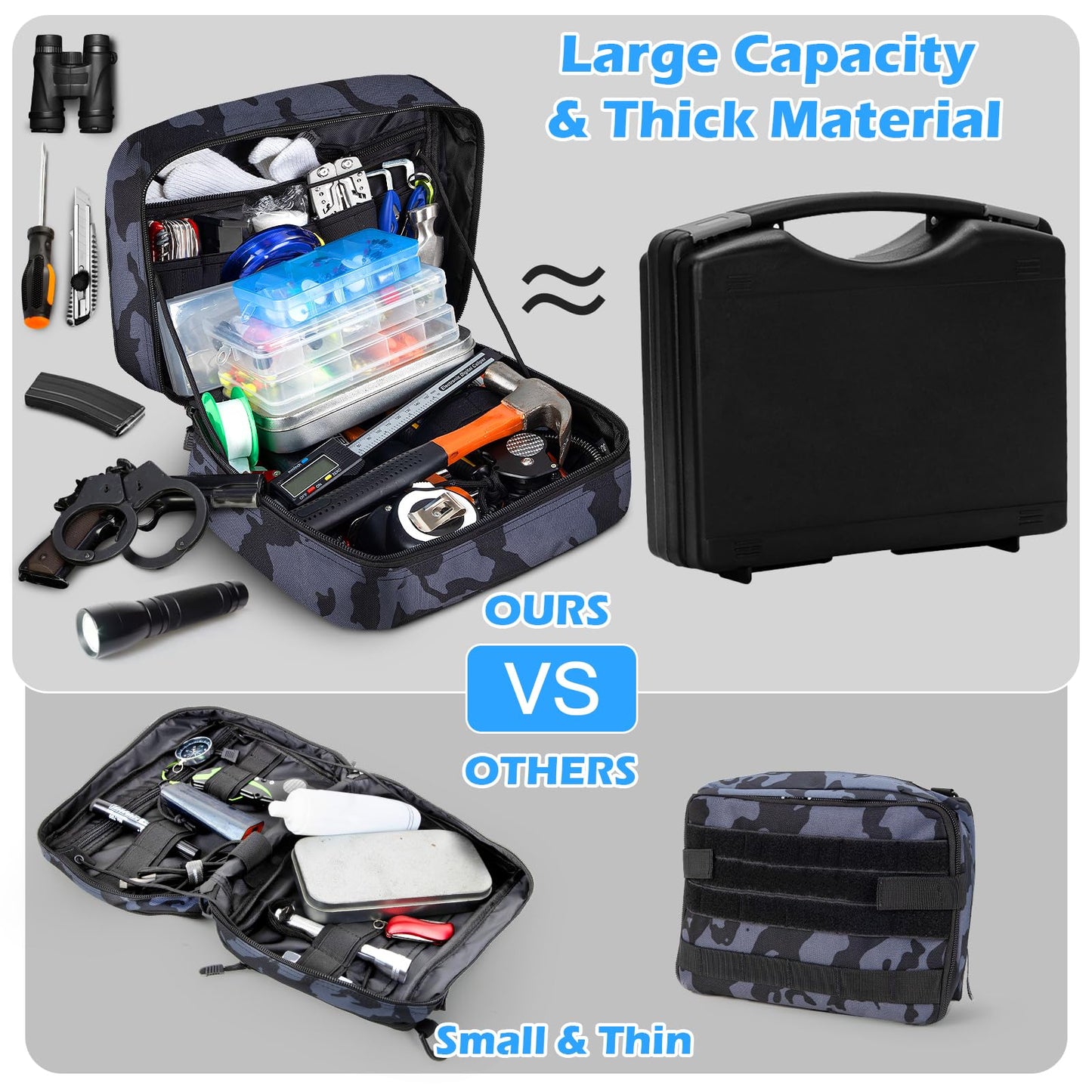 Jueachy Tactical Molle Pouch Admin Bag Utility Tool Pouches Molle Attachment EDC Large Pouches Expandable Molle Accessories Organizer Medical Pocket U.S.A Patch Included Black Camouflage
