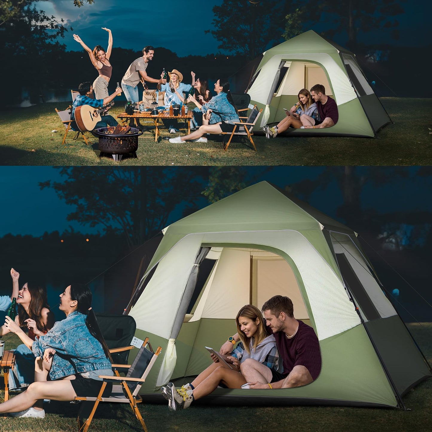 Outvita Camping Tent - 4/6 Person Waterproof, Portable Backpacking With Instant Setup, Double Fabric for Family Camping, Hiking, Outdoor - Set Up Within 60 Seconds, Army Green