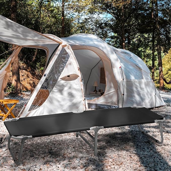 MoNiBloom Lightweight Folding Camping Cot Bed, Ultralight Folding Portable Compact Cots for Outdoor Travel Base Camp Hiking Mountaineering Lightweight Backpacking, Weight Capacity 195 lbs, Blue