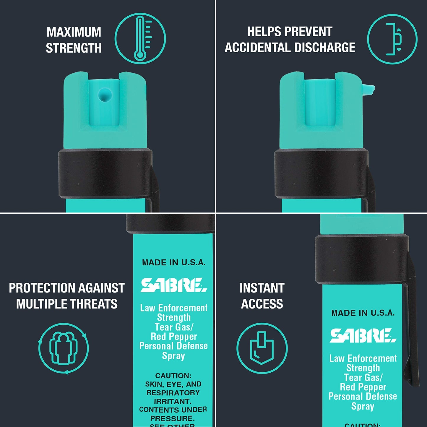 SABRE Advanced Pepper Spray for Self Defense, 3-in-1 Formula with Maximum Strength Pepper Spray, CS Military Tear Gas, UV Marking Dye, Fast Access Easy Carry Belt Clip, 35 Bursts, 0.67 fl oz
