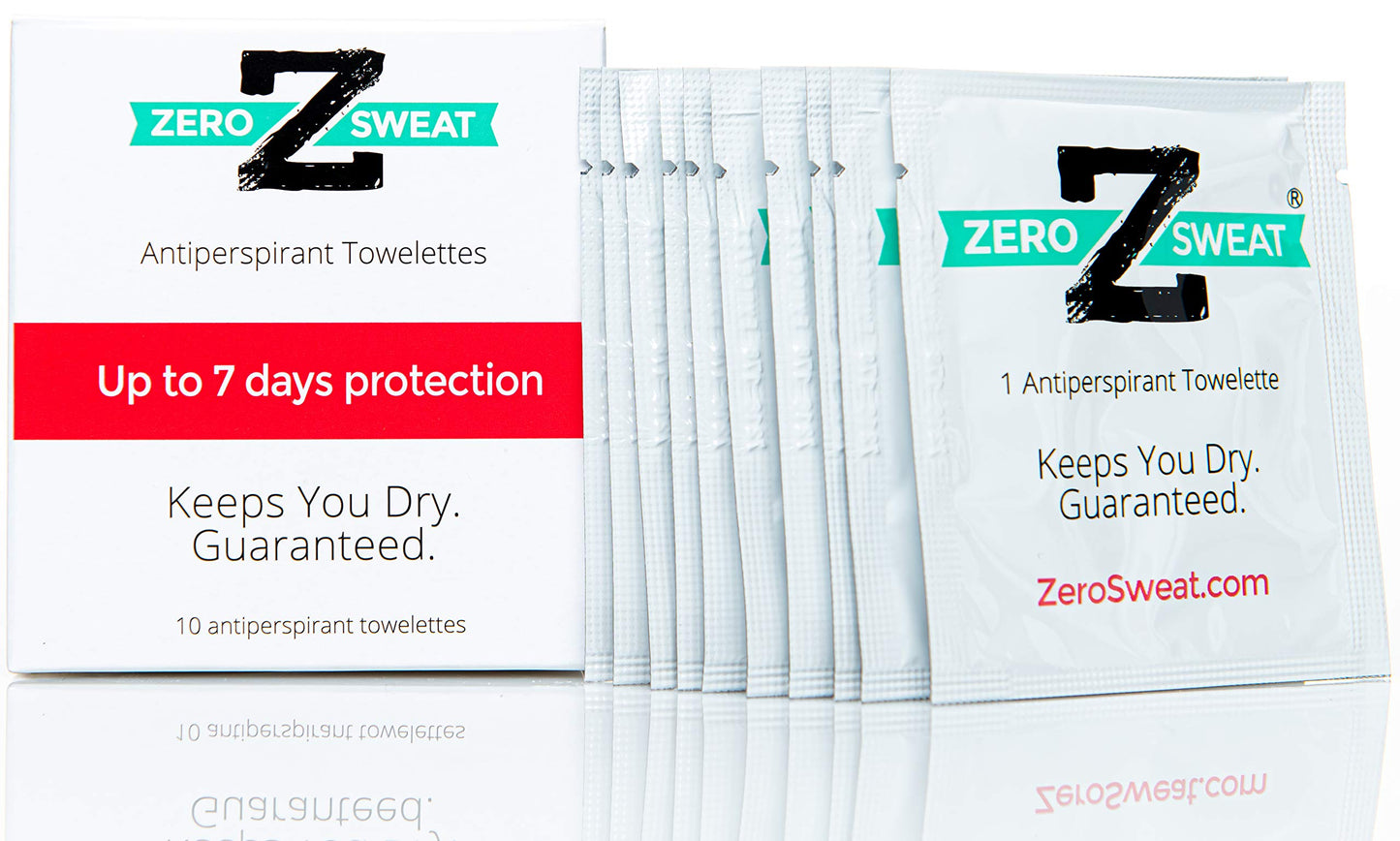 ZeroSweat Antiperspirant Wipes Deodorant | Clinical Strength Hyperhidrosis Treatment - Reduces Armpit Sweat - 10 Wipes New & Improved