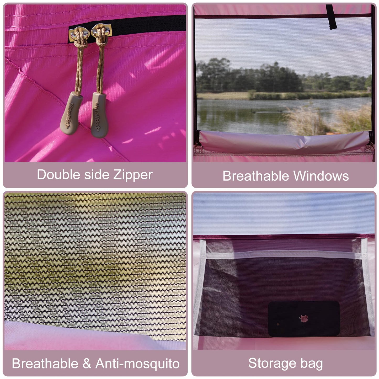 Vidalido Outdoor Camping Shower Tent Easy Setup Changing Room Portable Camp Shower Tents for Camping with Floor, Waterproof Privacy Shelters Toilet Tent (Pink)