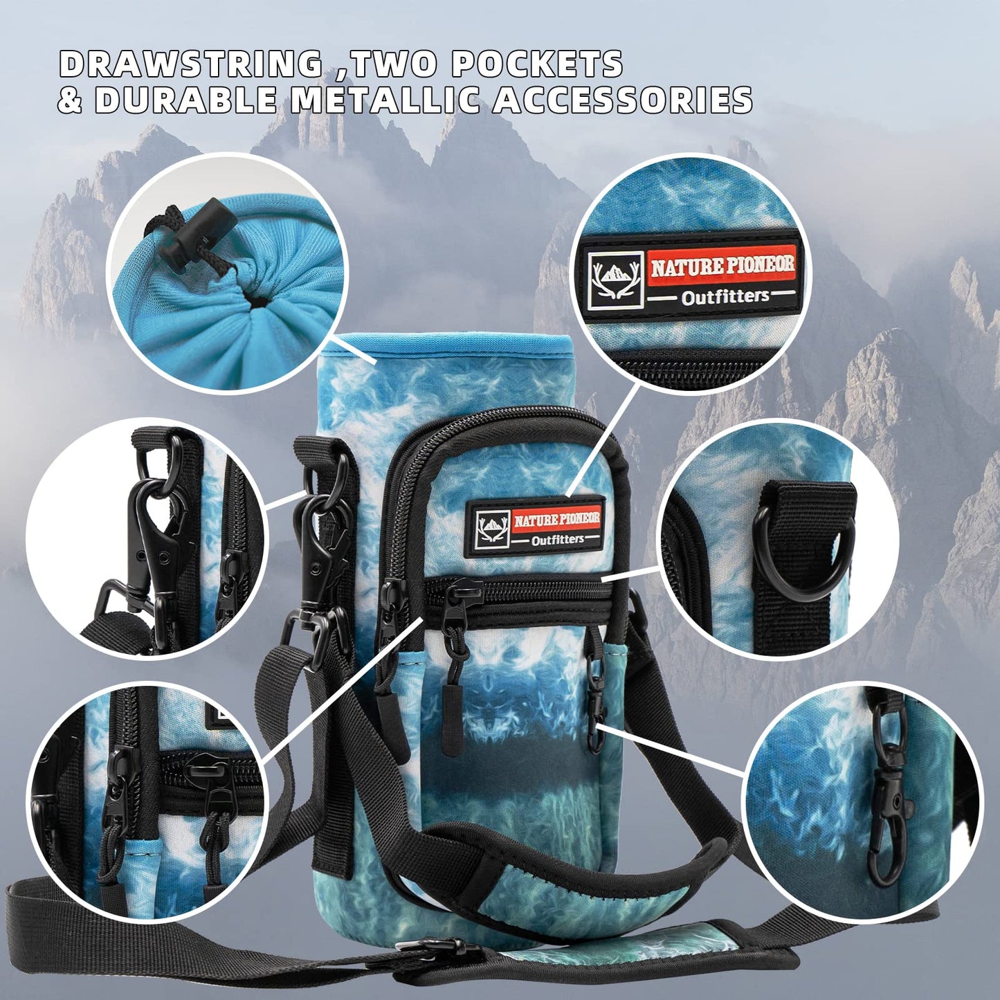 NATURE PIONEOR Water Bottle Carrier Holder Sleeve with Adjustable Strap25 32 40 oz, Insulated Water Bottle Holder Sling Bag