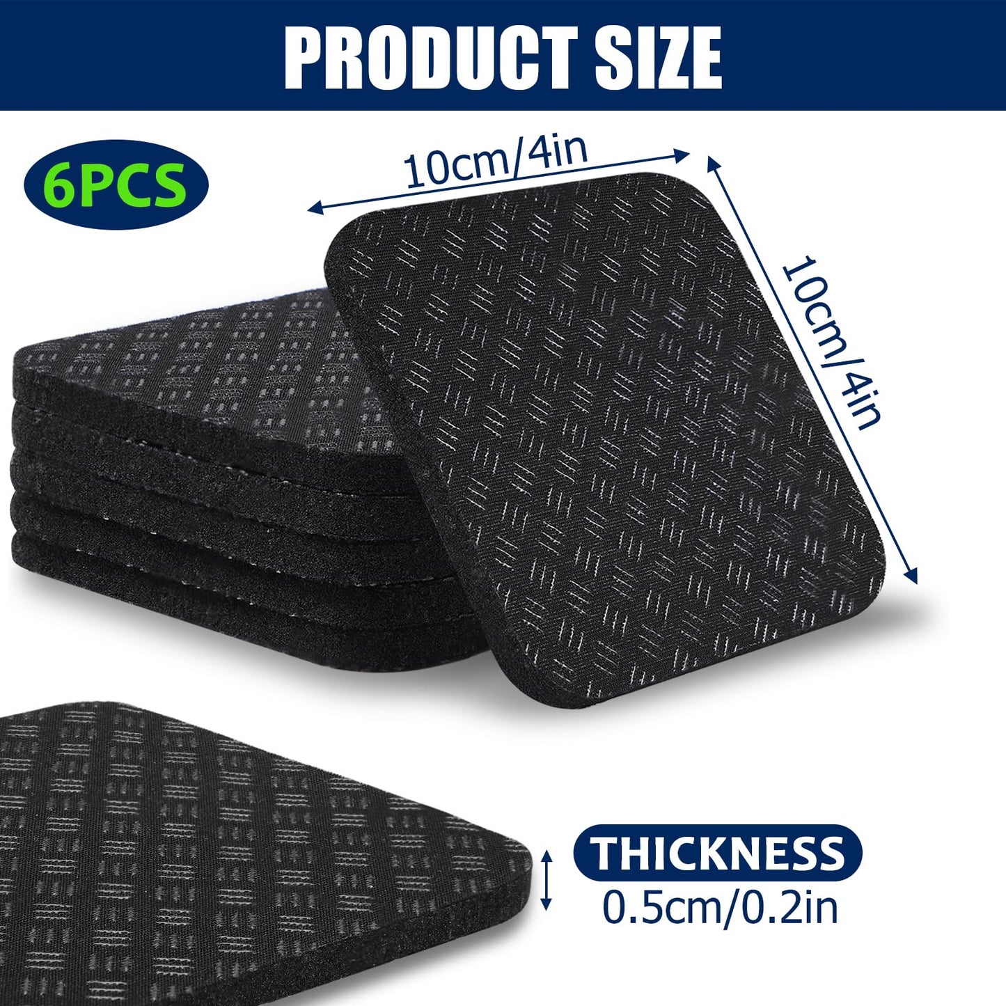 TOBWOLF 6PCS Treadmill Mat Pads, 4" x 4" x 0.2" Double-Sided Non-Slip Exercise Equipment Mat for Floor Protection, High Density Silicone Anti Vibration Pad for Treadmill, Walking Pad, Exercise Bike