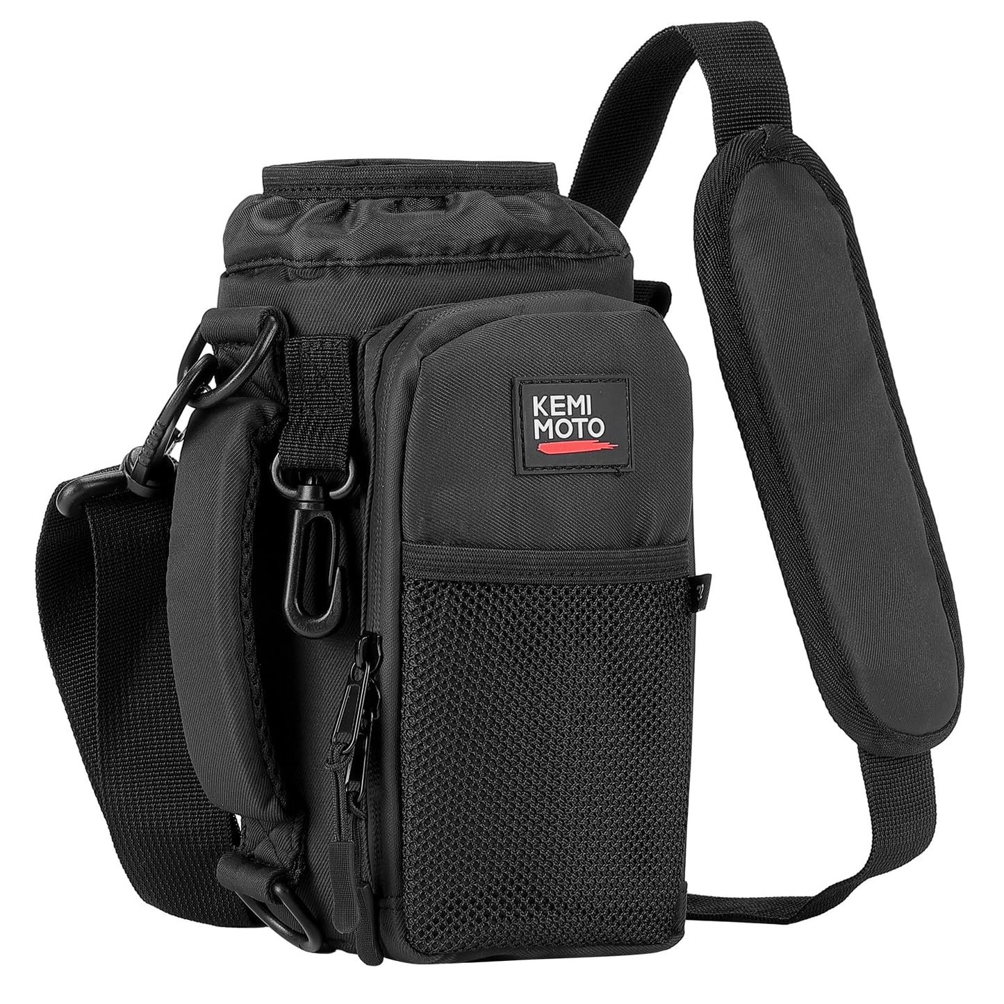 KEMIMOTO Water Bottle Holder Bag, Water Bottle Carrier with Adjustable Shoulder Strap, Water Bottle Pouch Holder for Hiking, Compatible with YETI STANLEY SLM 32 oz, 40 oz (Black-1, Elastic Band-32 oz)