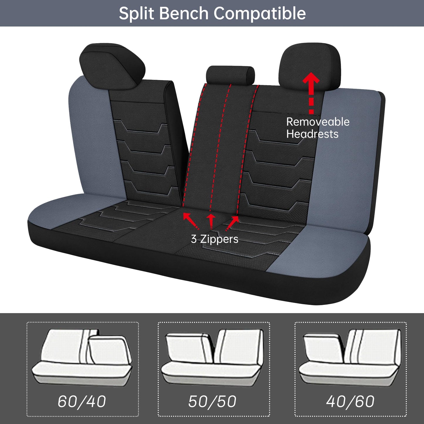AOKAOK 3D Air-Mesh Car Seat Covers Full Set, Breathable and Split Bench Compatible Seat Covers for Cars, Universal Car Interior Covers for Most Cars Sedan Truck SUV(Black/Gray)