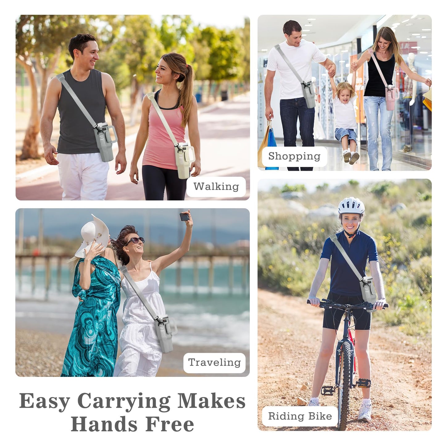 Nuovoware Water Bottle Carrier Bag Fits Stanley 40 Oz Tumbler with Handle, Water Bottle Bag with Adjustable Shoulder Strap, Neoprene Water Bottle Holder for Stanley Water Bottle Accessories, Gray